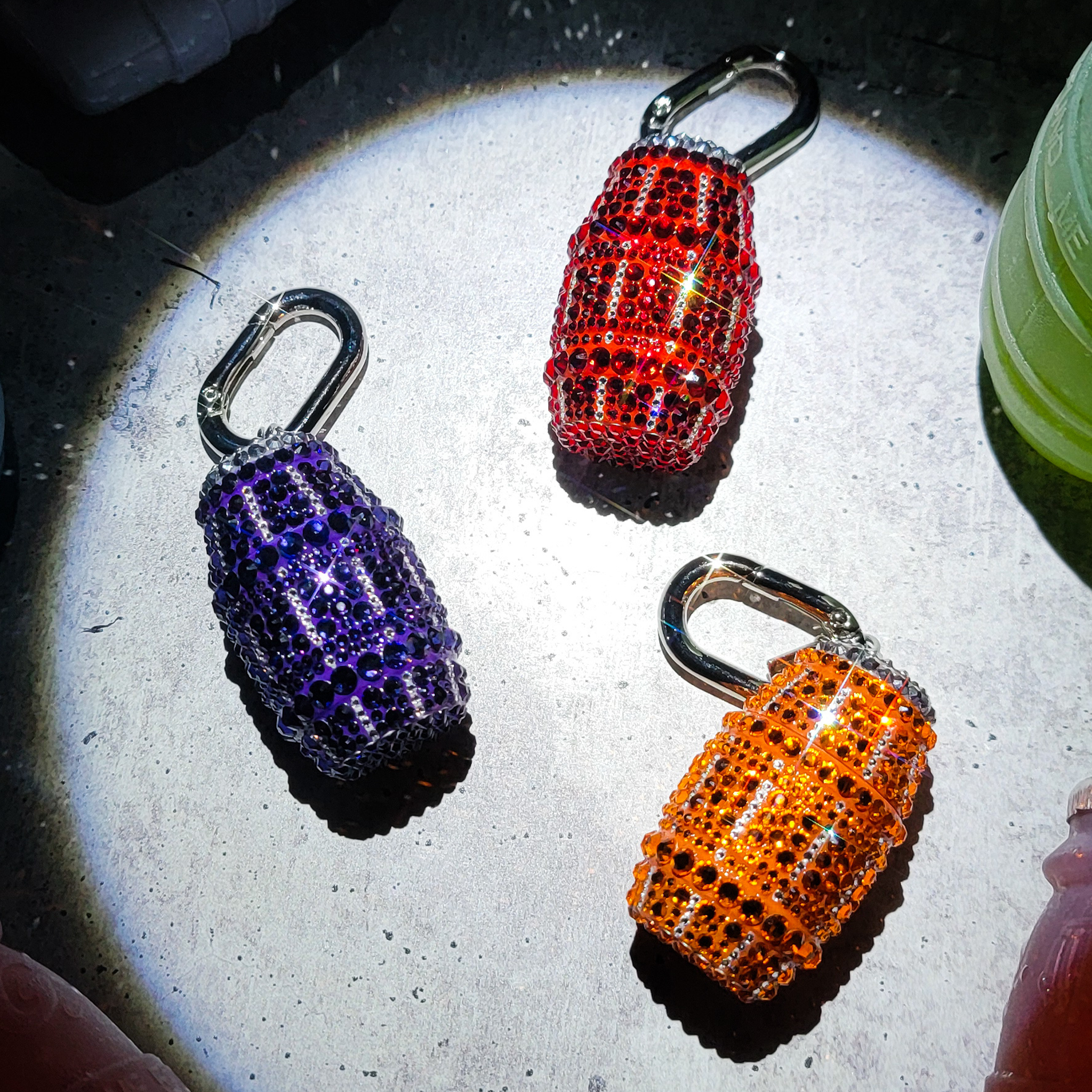 Quarter Water Bag Charms in Purple, Orange, and Red