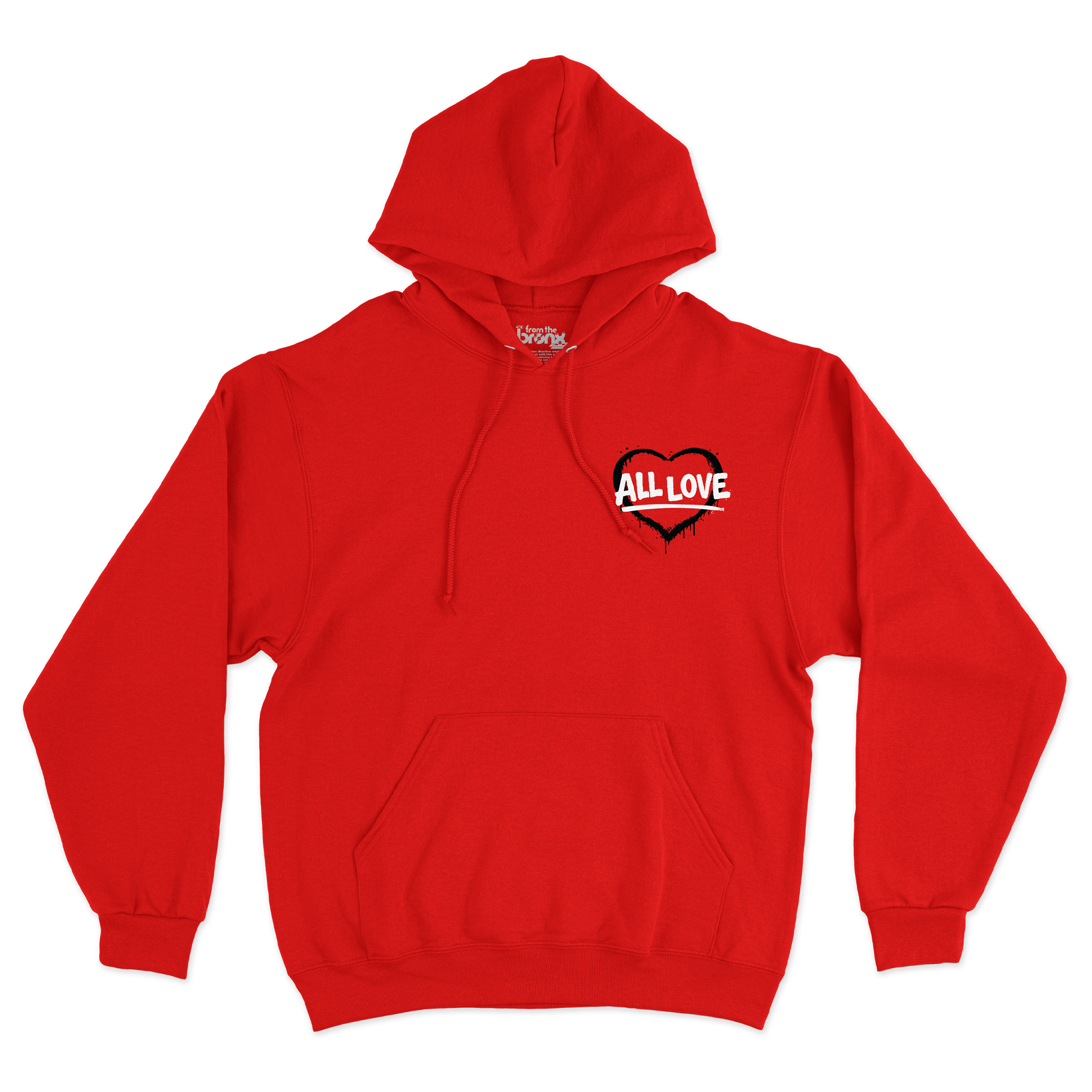 All Love From The Bronx Red Mid Weight Hoodie Front