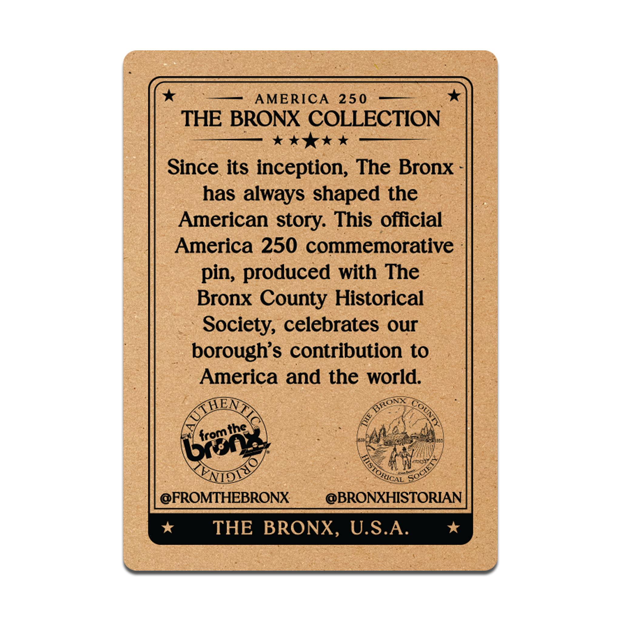 Close-up of the America 250: The Bronx hard enamel pin design