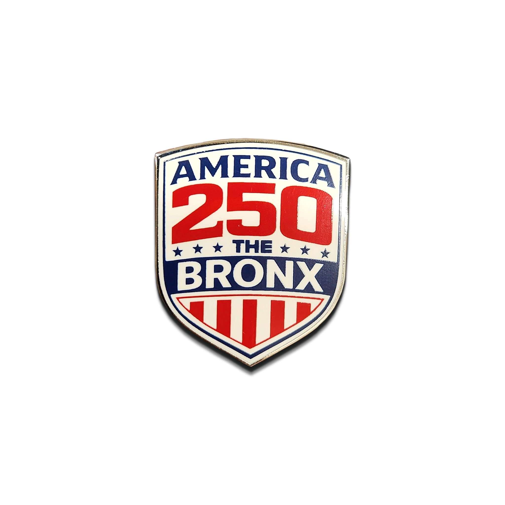 Back view of the America 250: The Bronx enamel pin showing two posts with rubber clutches