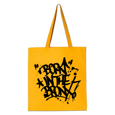 "Born" in The Bronx! Paint Splatter Tote Front in Black on Gold