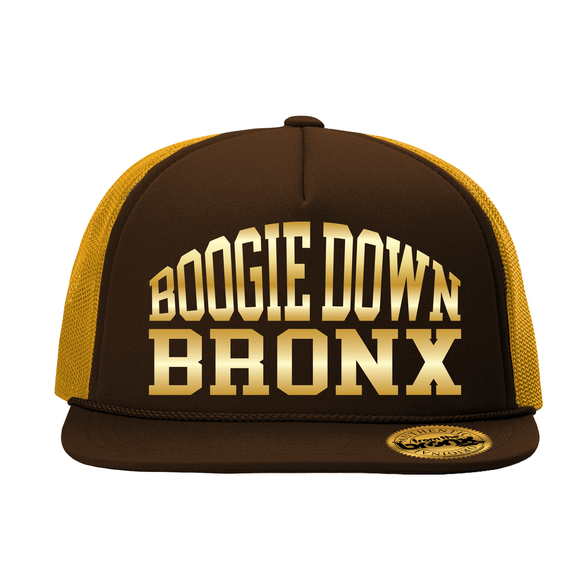 Boogie Down Bronx Gold Trucker Hat Front