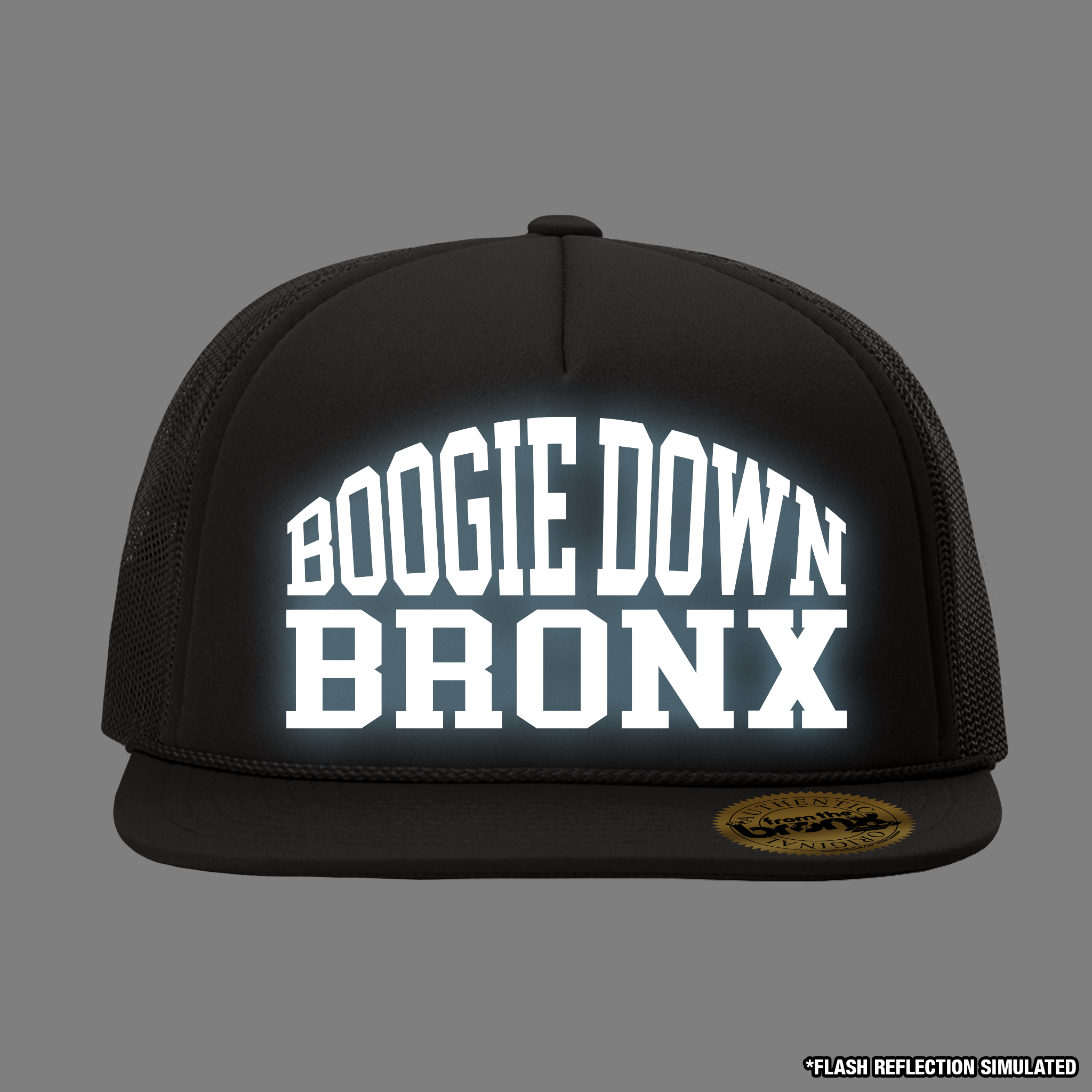 Boogie Down Bronx Reflective Trucker Hat with Simulated Reflection Front