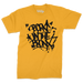 "Born" in The Bronx! Paint Splatter T-Shirt Front in Black on Gold