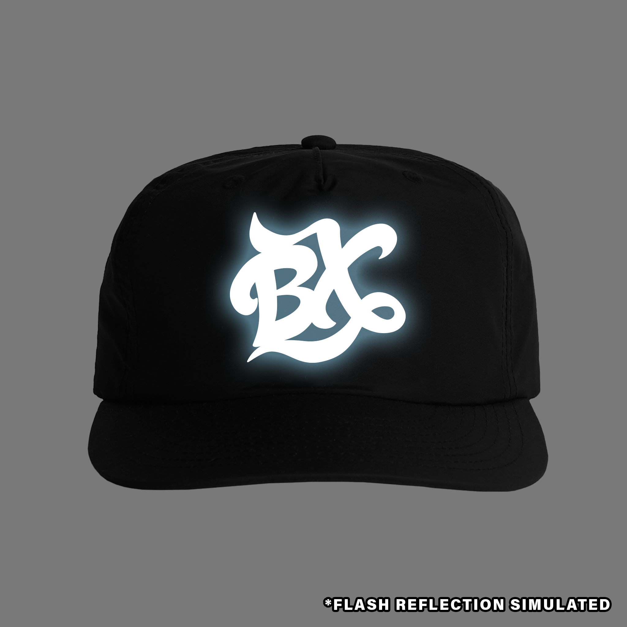 BX Wave Reflective Surf Cap in Black Front with Simulated Reflection
