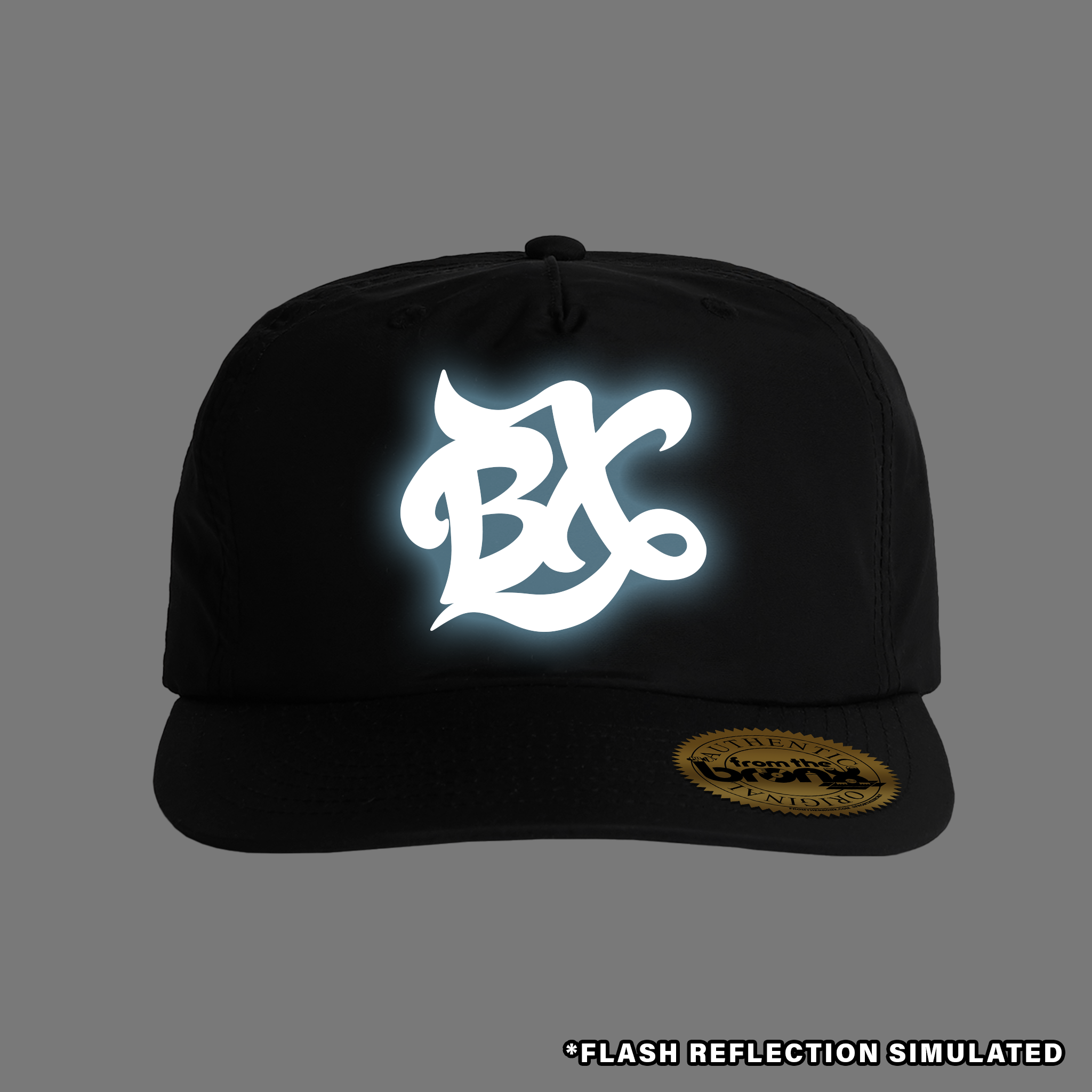BX Wave Reflective Black Surf Cap with Simulated Reflection Front