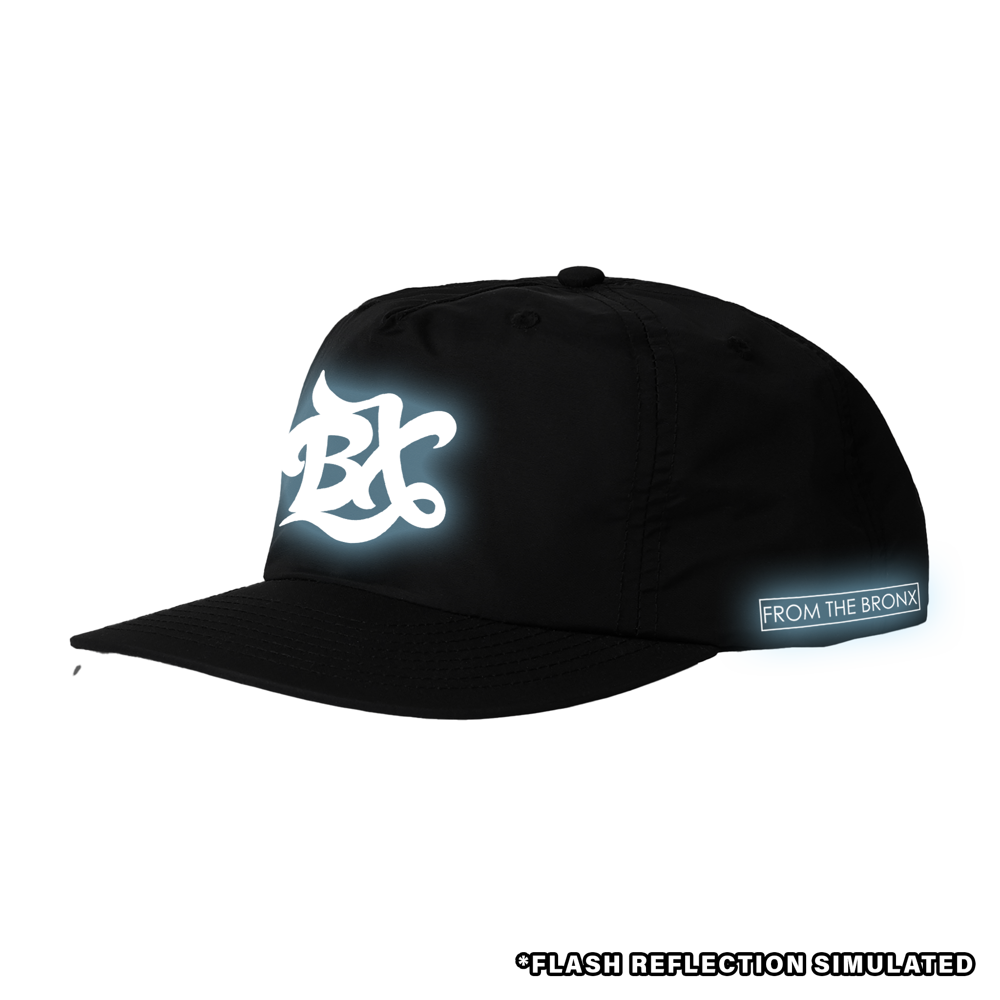 BX Wave Reflective Surf Cap in Black Side with Simulated Reflection