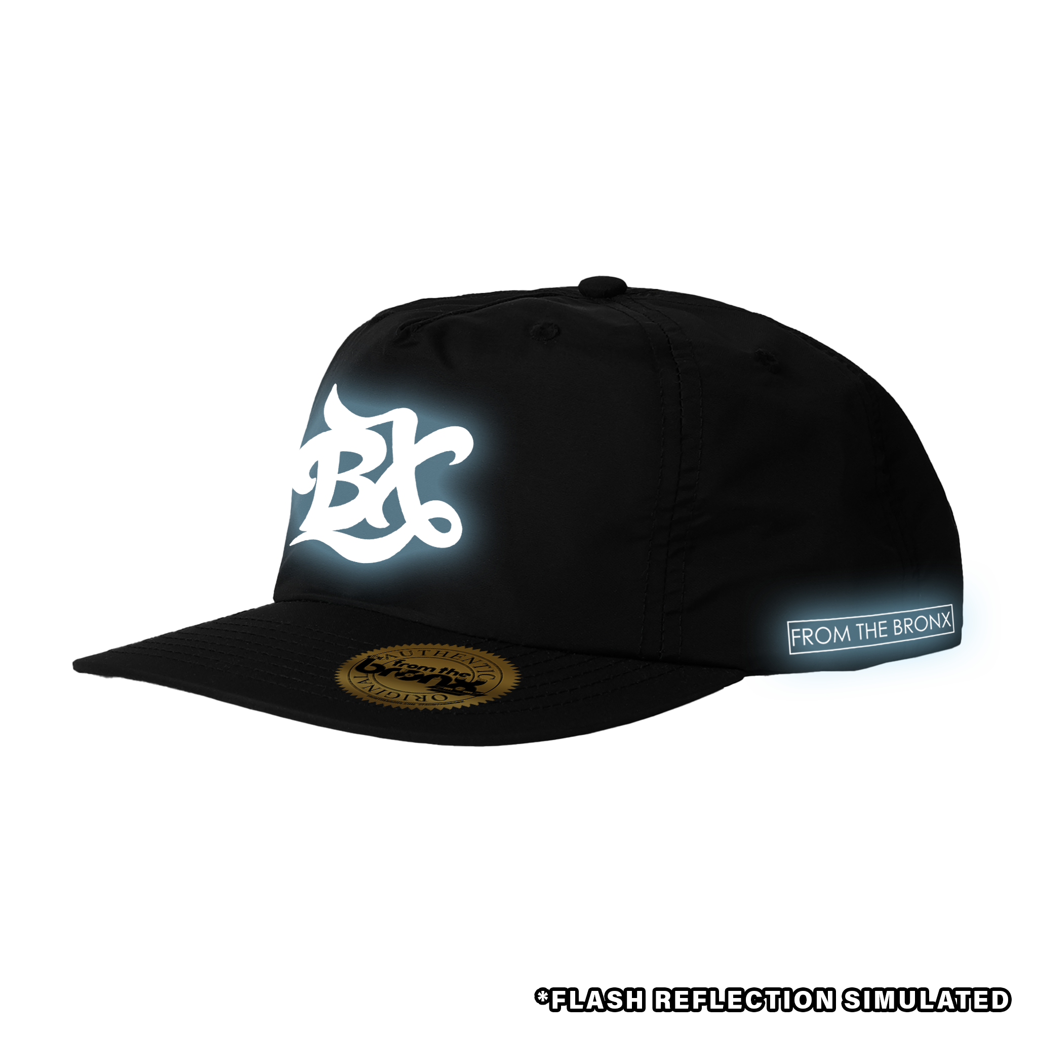 BX Wave Reflective Black Surf Cap with Simulated Reflection Side