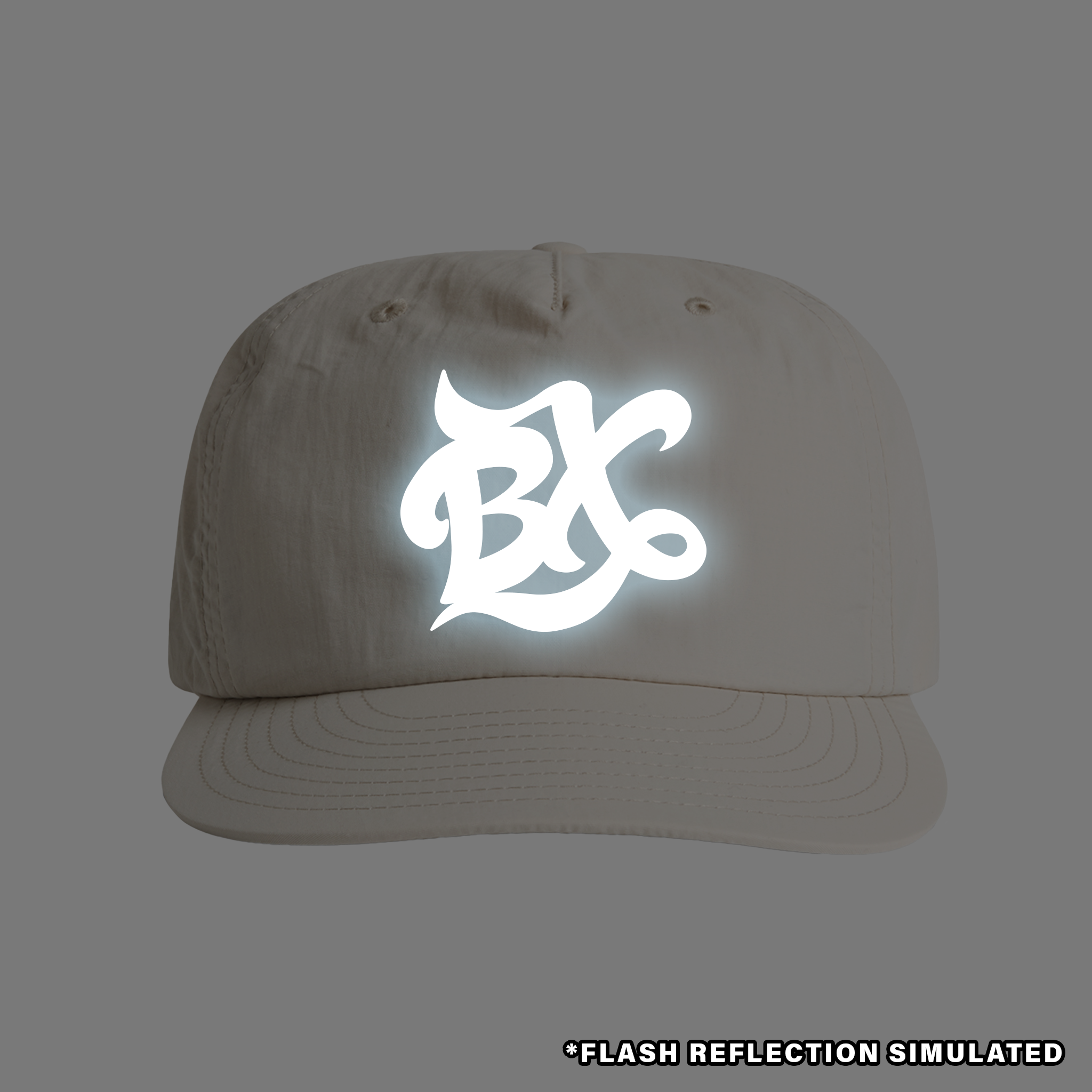 BX Wave Reflective Surf Cap in Bone White Front with Simulated Reflection