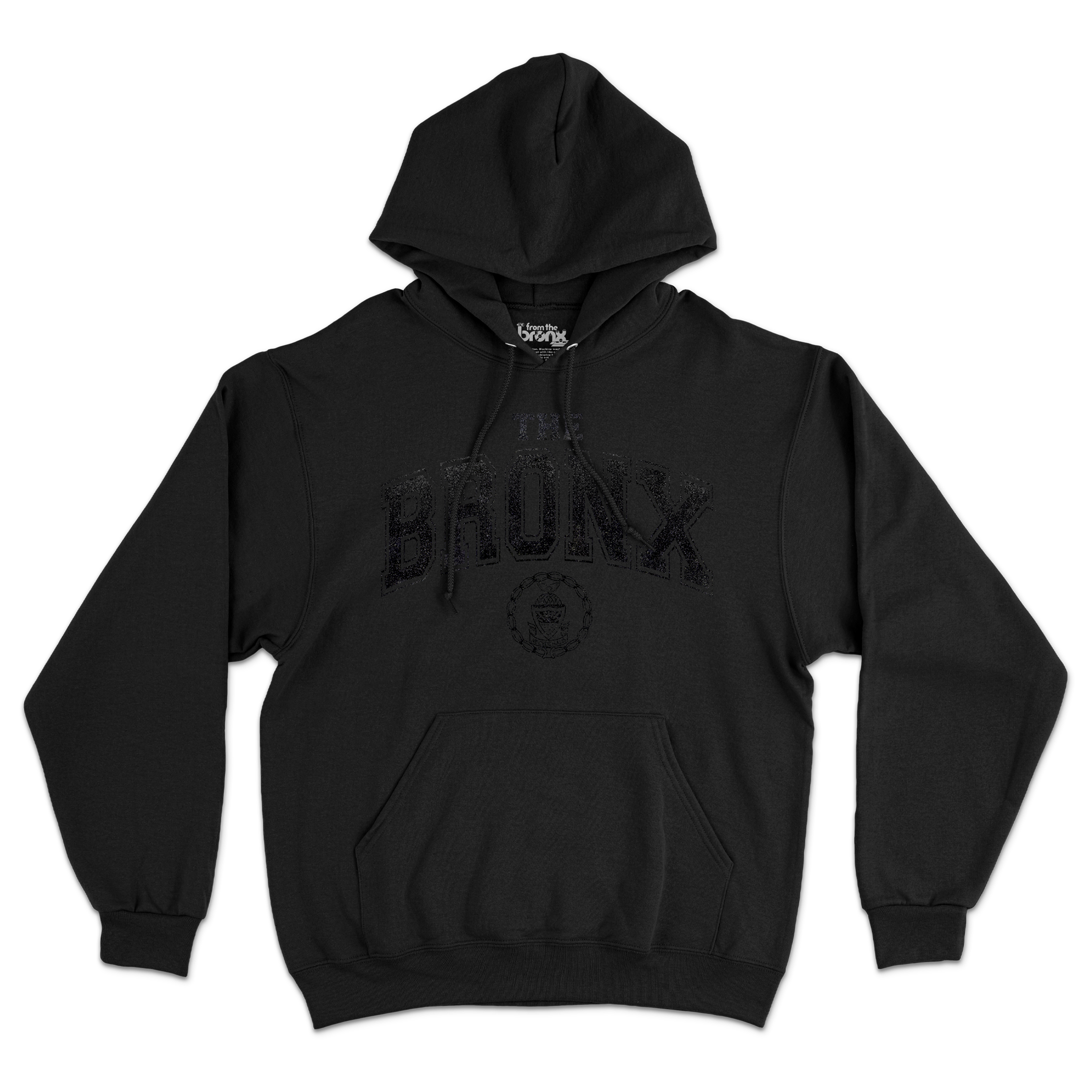 Bronx Collegiate Hoodie Black with Black Graphite Design Front