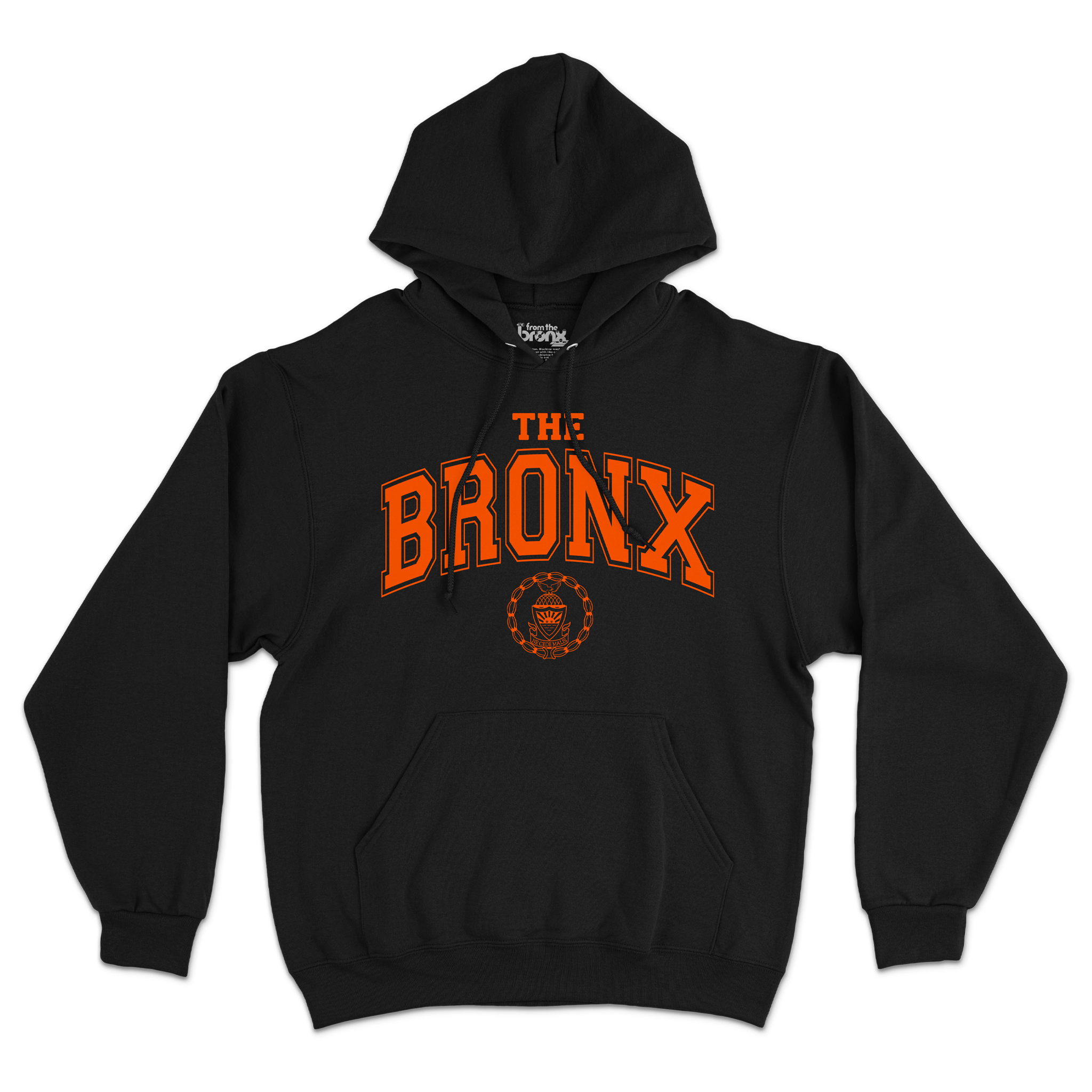 Bronx Collegiate Hoodie Black with Orange Design Front