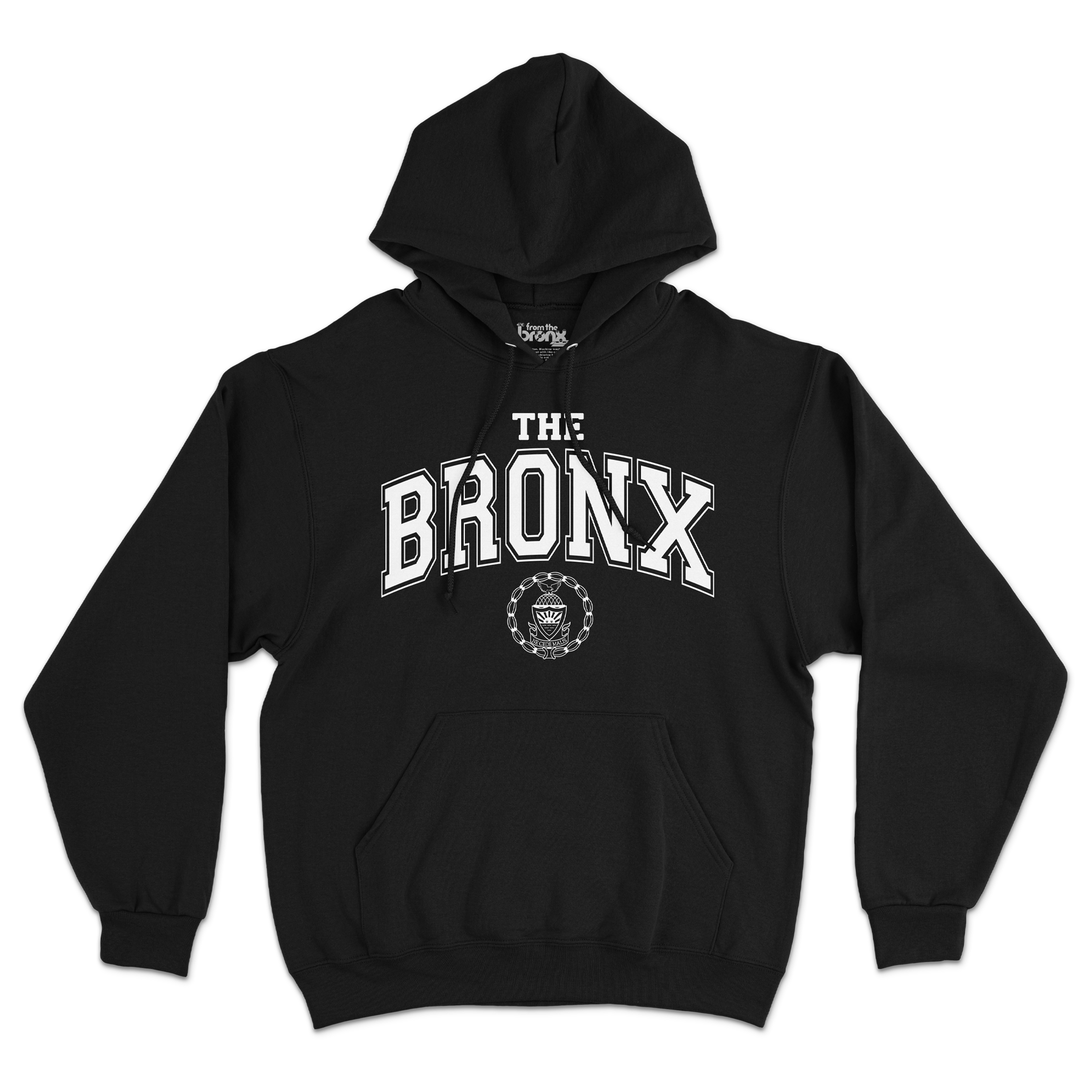 Bronx Collegiate Hoodie Black with White Design Front