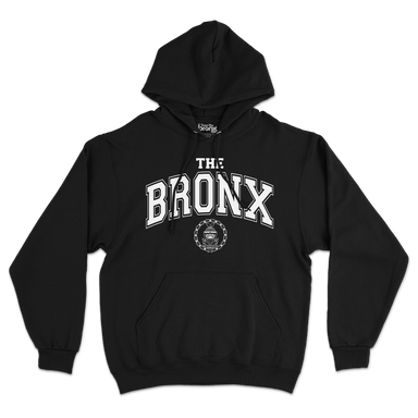 Bronx Collegiate Hoodie Black with White Design Front