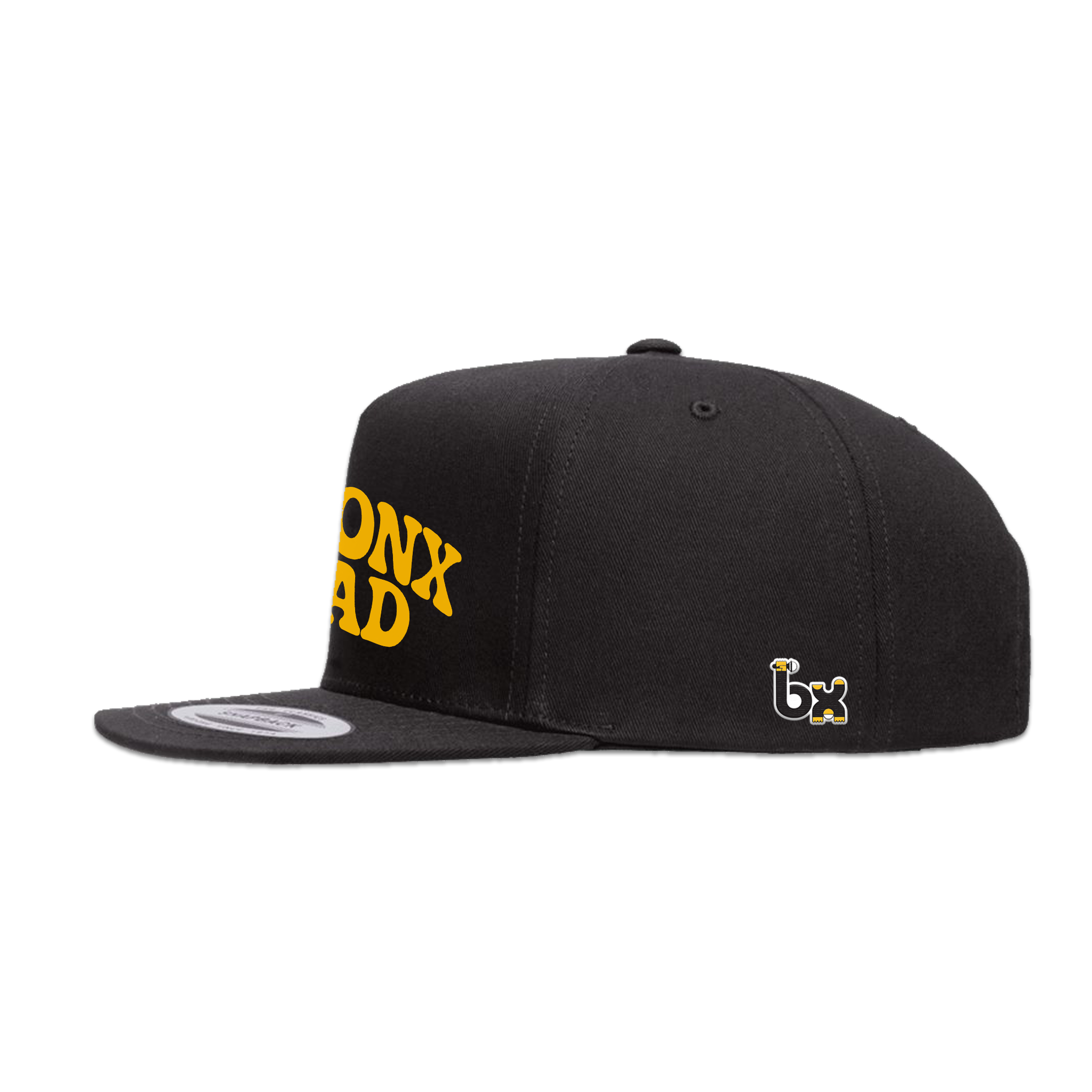 Bronx Dad Snapback Hat Black with Yellow Text Side