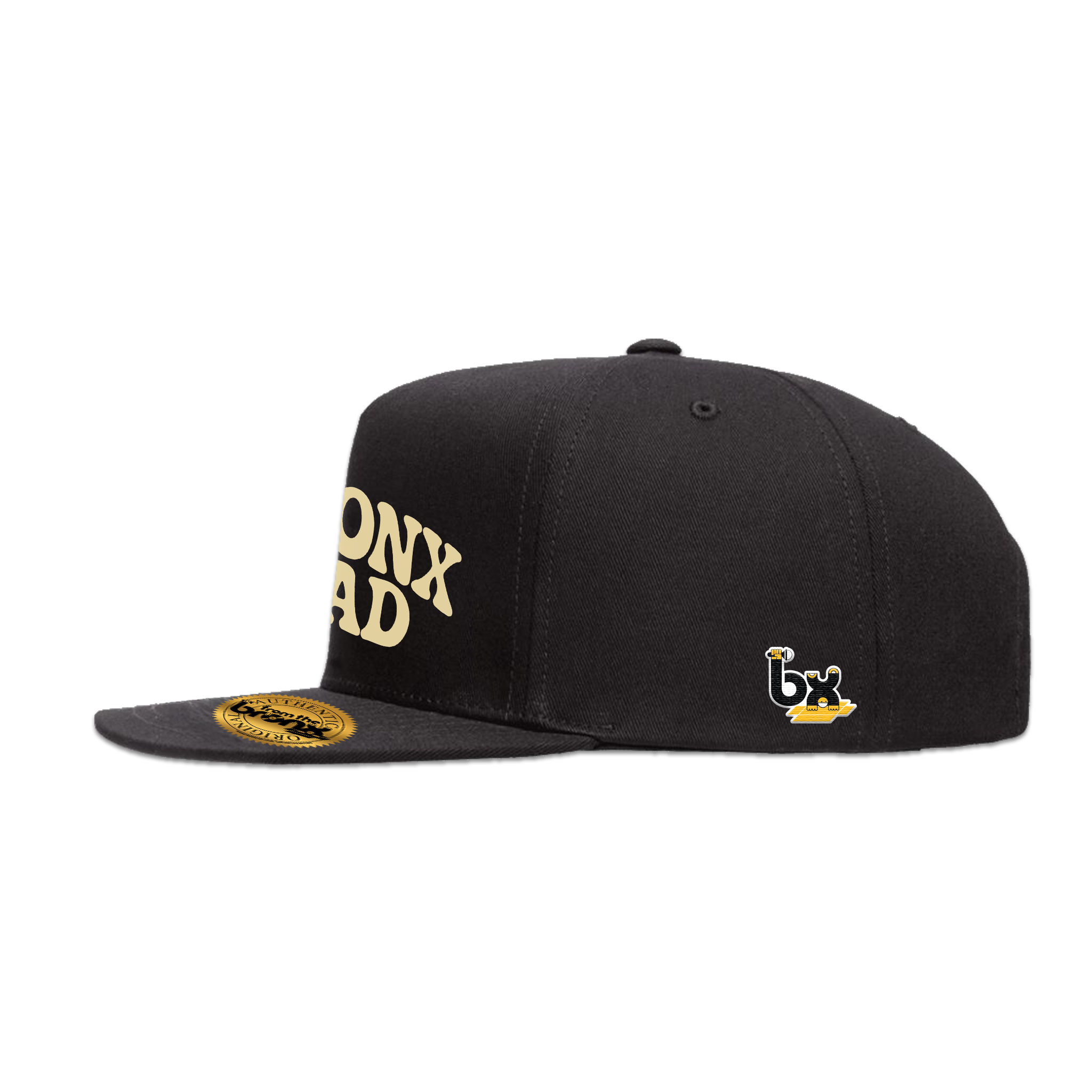 Bronx Dad Black Snapback (Beige Logo) Side