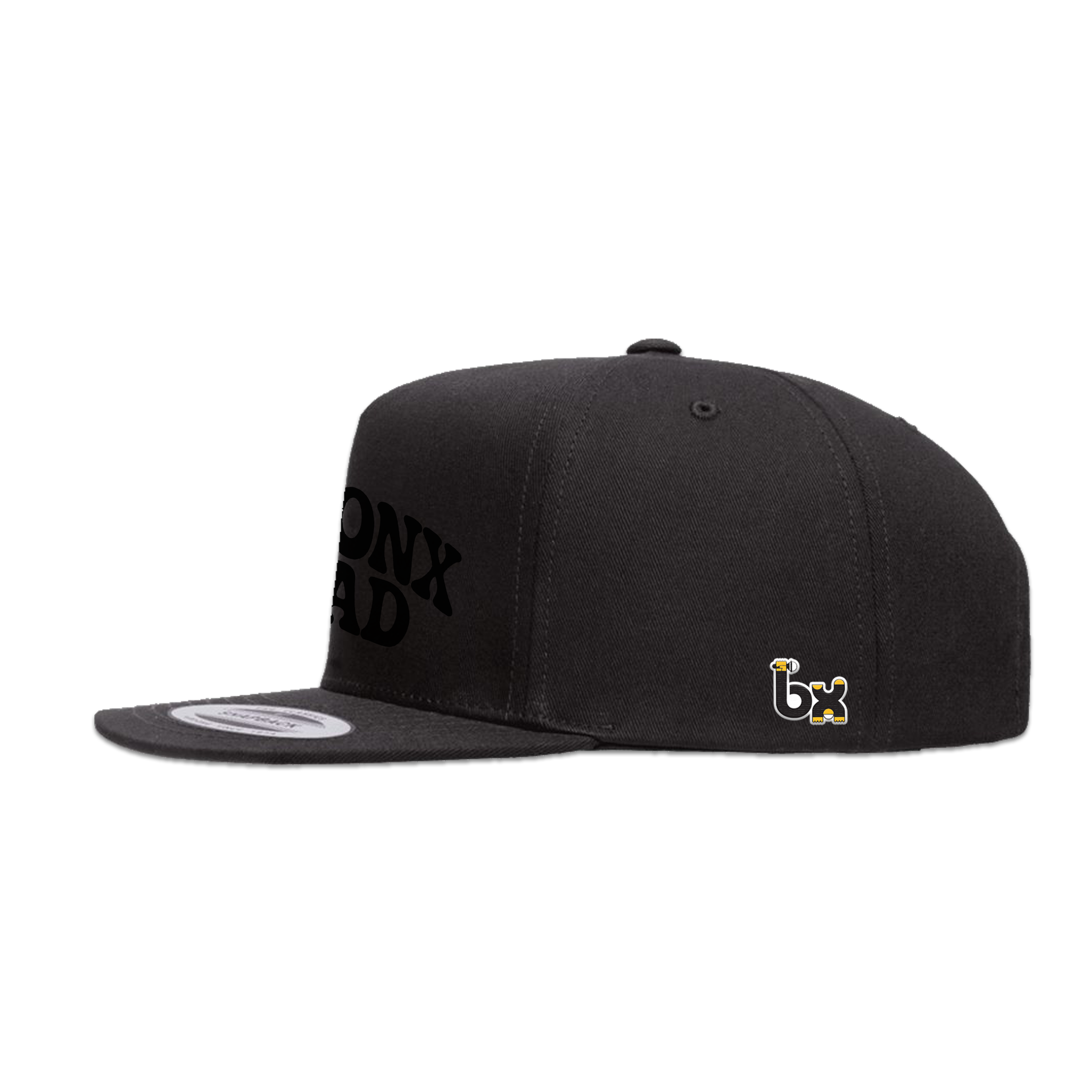 Bronx Dad Snapback Hat Black with Black Text Side
