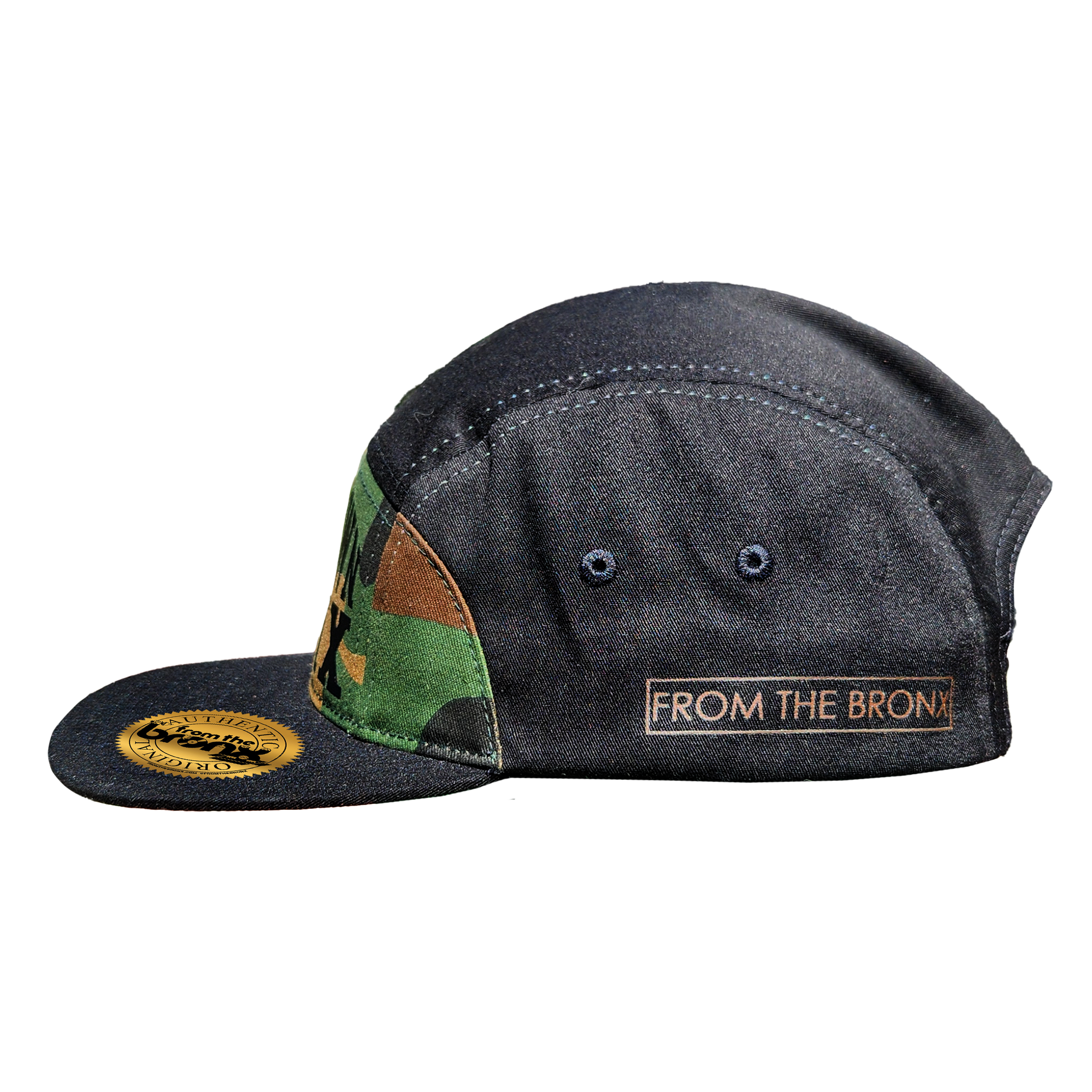 Boogie Down Bronx Camo/Black 7-Panel Hat (Black Logo) Side