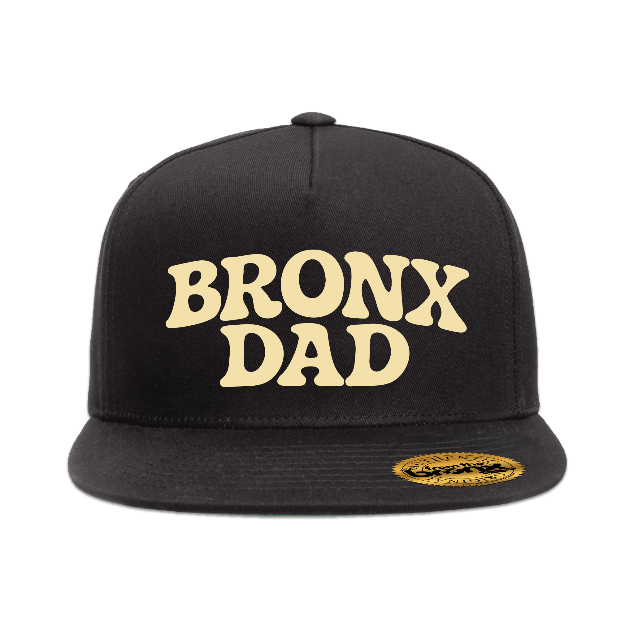 Bronx Dad Black Snapback (Beige Logo) Front