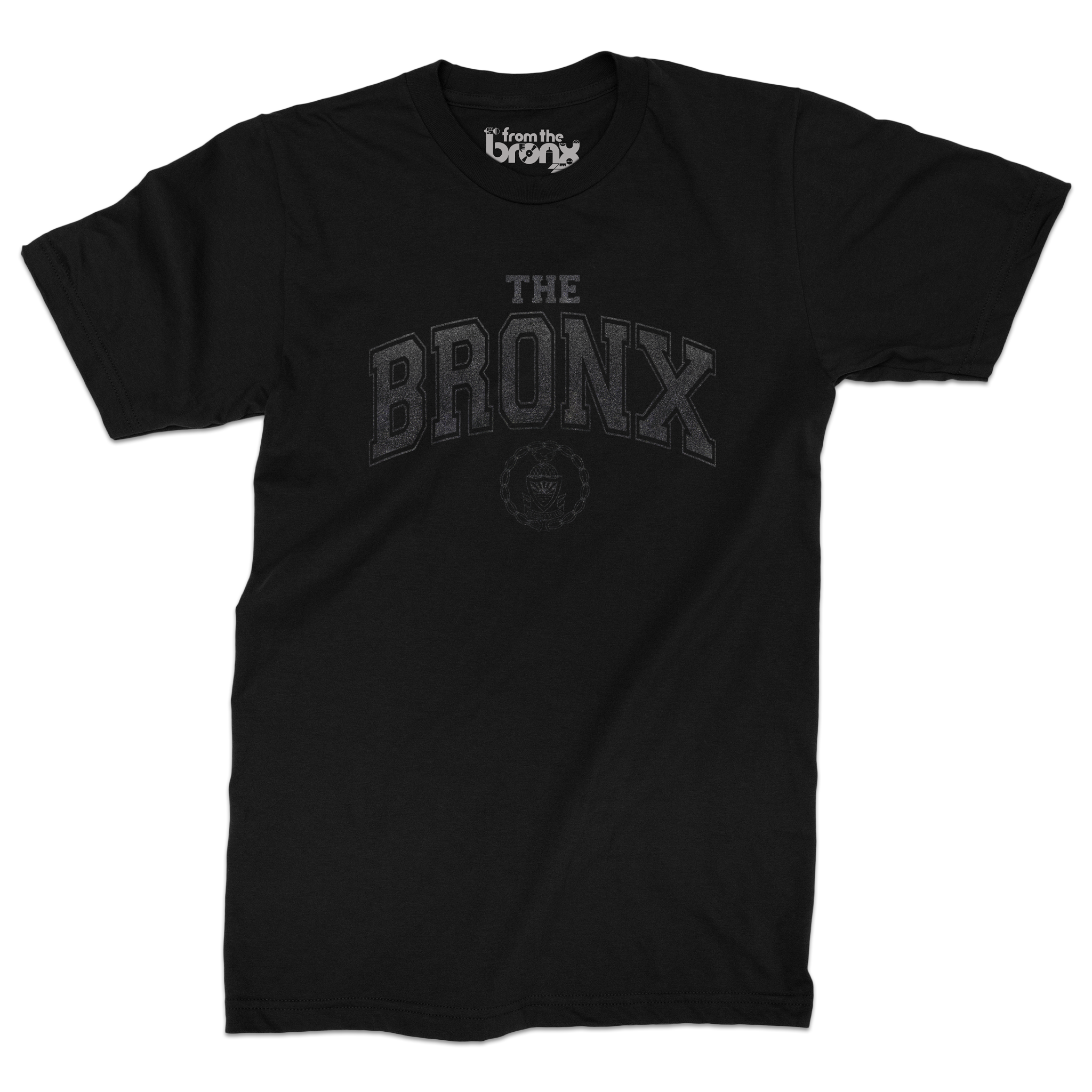 Bronx Collegiate Black T-Shirt (Graphite Black Logo) Front
