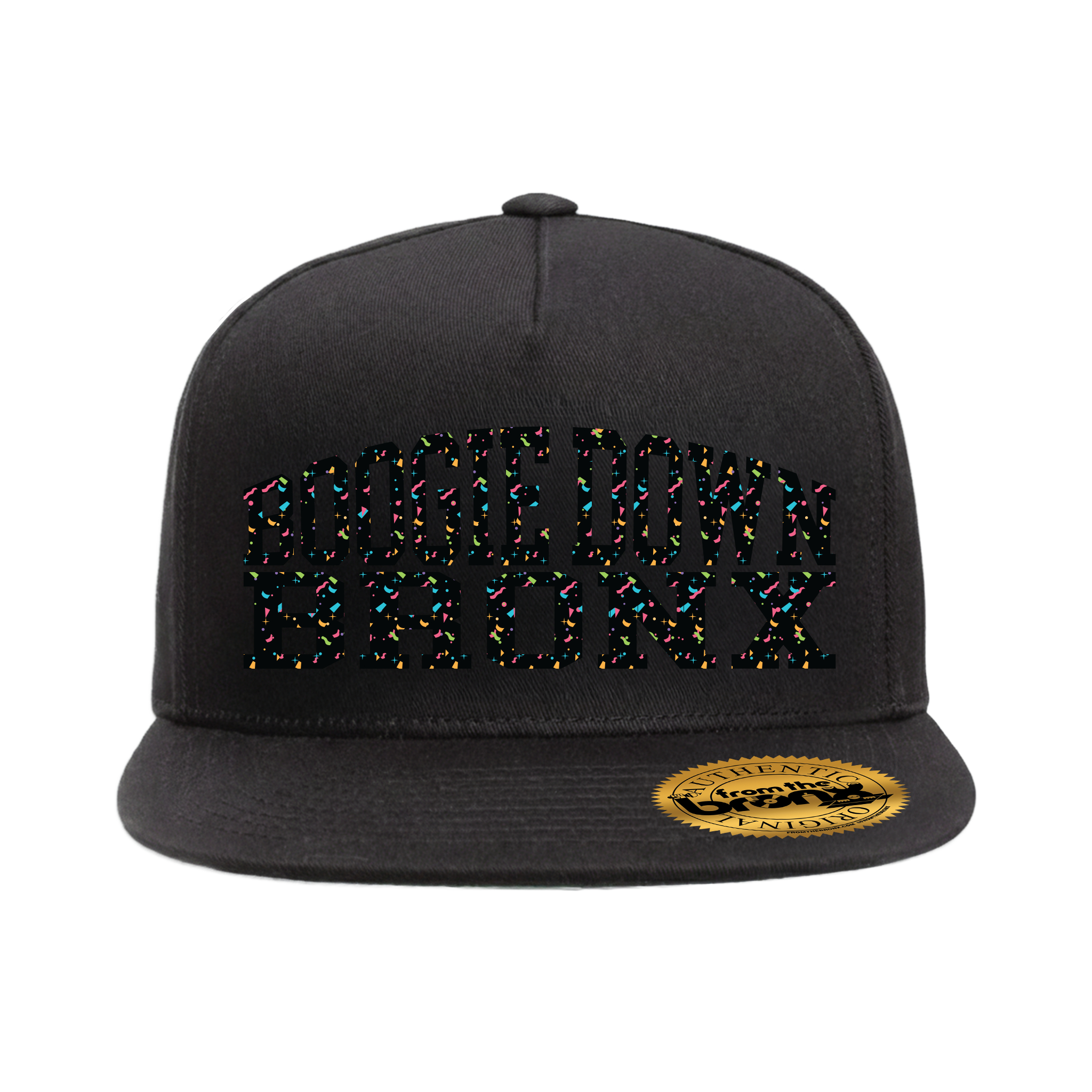Boogie Down Bronx Black Snapback (Black Confetti Logo) Front