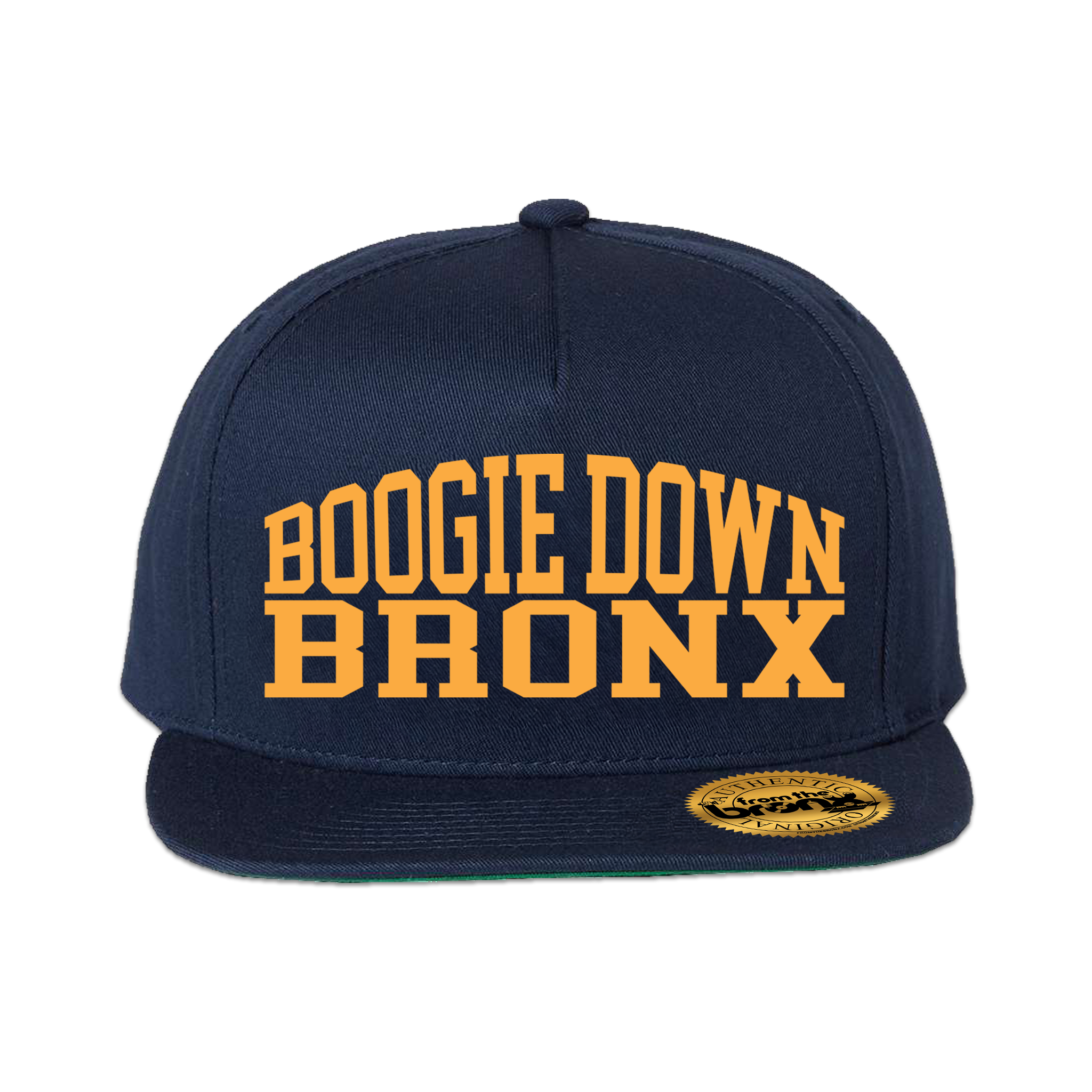 Boogie Down Bronx Navy Snapback (Yellow Logo) Front