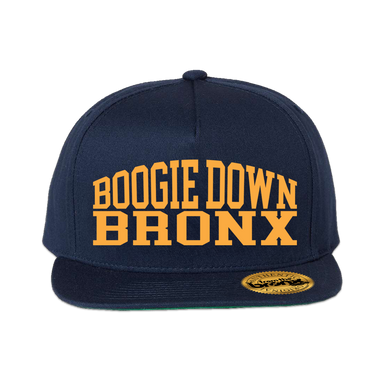 Boogie Down Bronx Navy Snapback (Yellow Logo) Front
