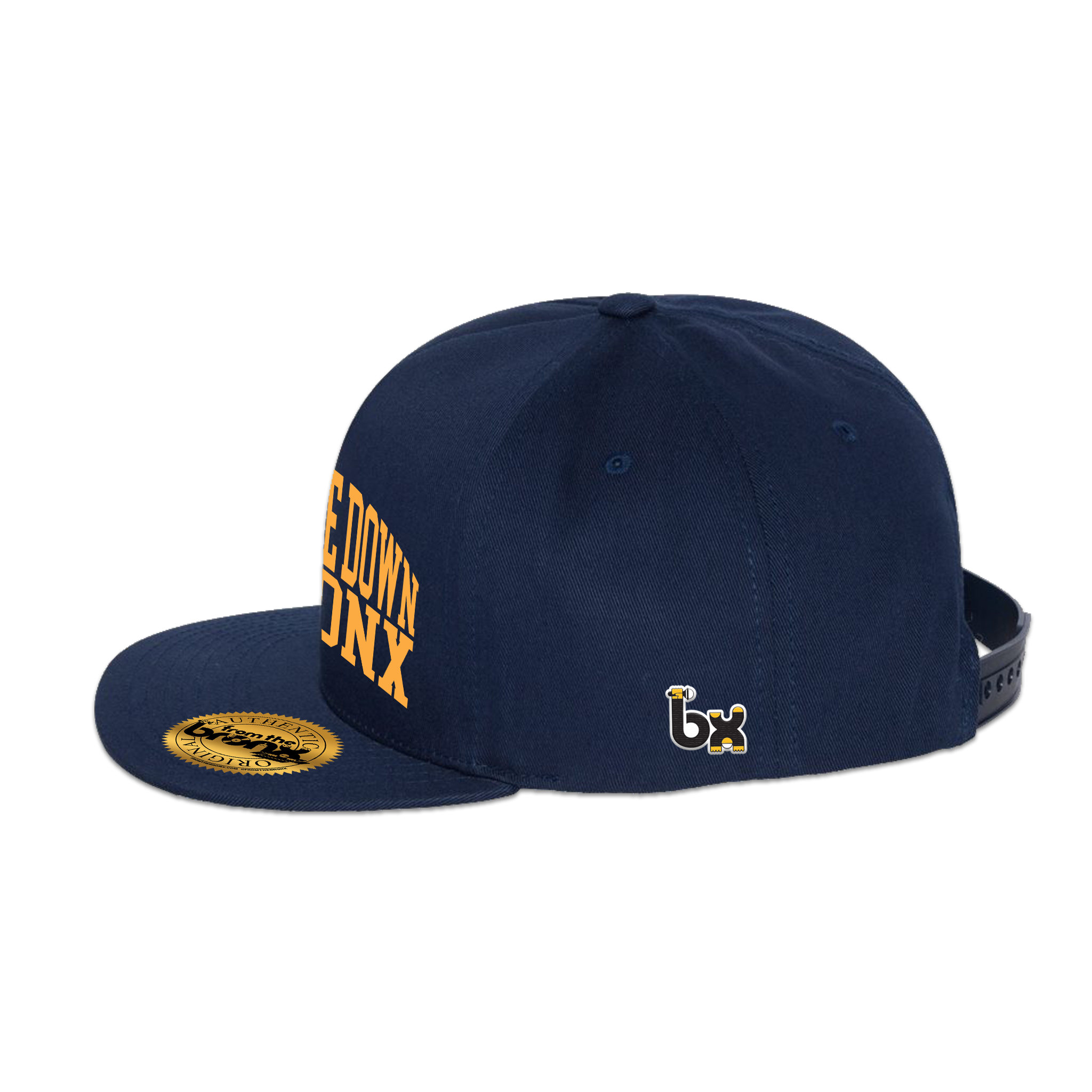 Boogie Down Bronx Navy Snapback (Yellow Logo) Side