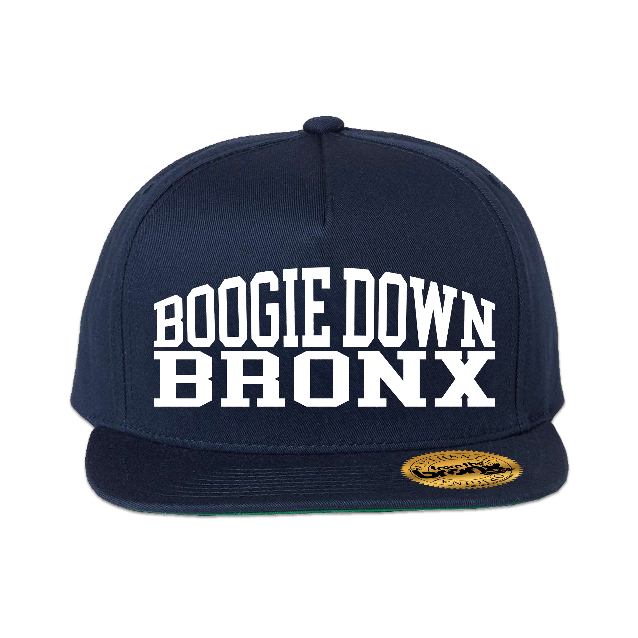 Boogie Down Bronx Navy Snapback (White Logo) Front