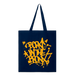 "Born" in The Bronx! Paint Splatter Tote Front in Gold on Navy Blue