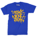 "Born" in The Bronx! Paint Splatter Royal Blue T-Shirt (Gold Logo) Front