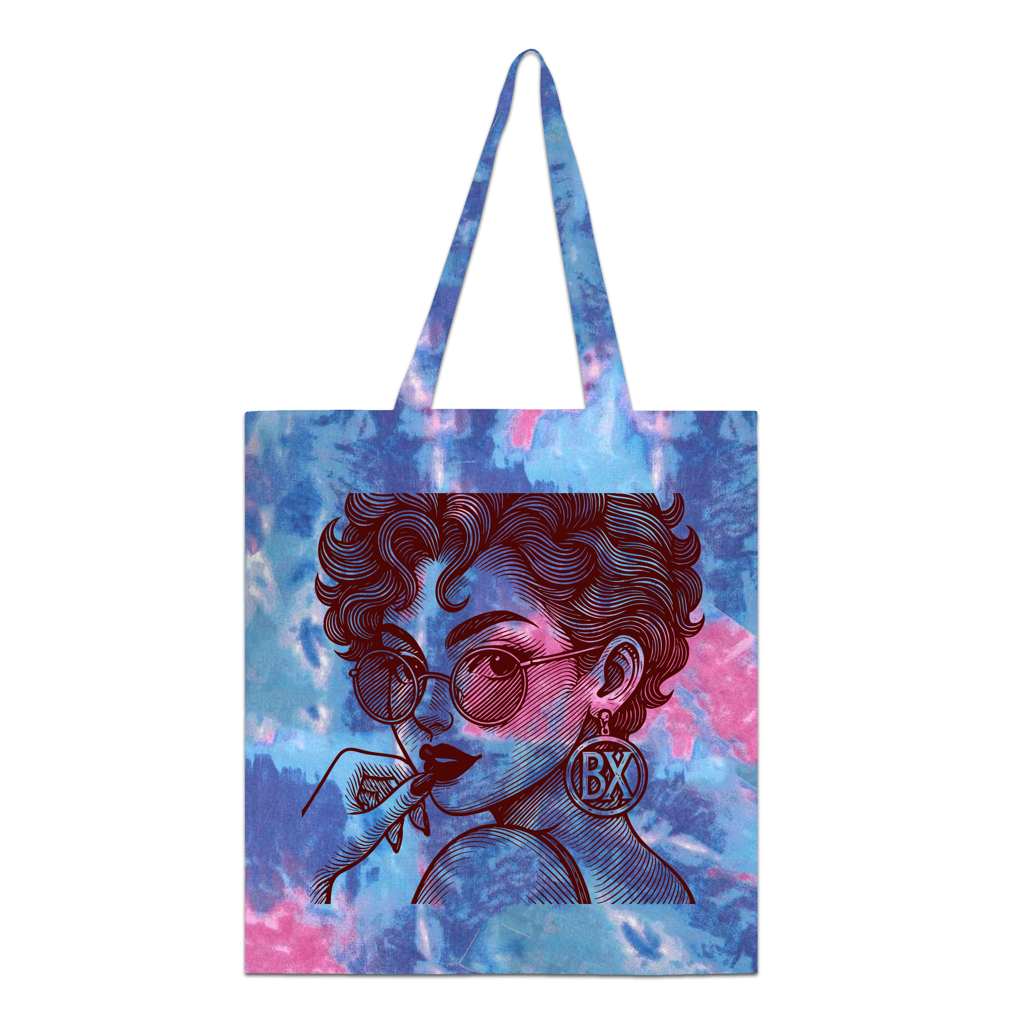 Bronx Girl Summer '25 Anime Edition Tote Front in Blue/Pink Tie Dye