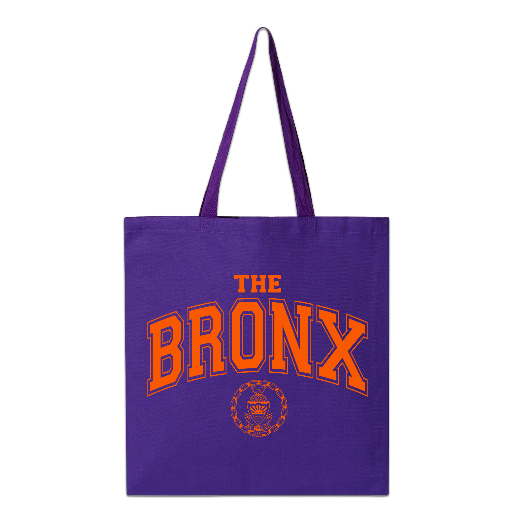 Bronx Collegiate Tote Front in Orange on Purple