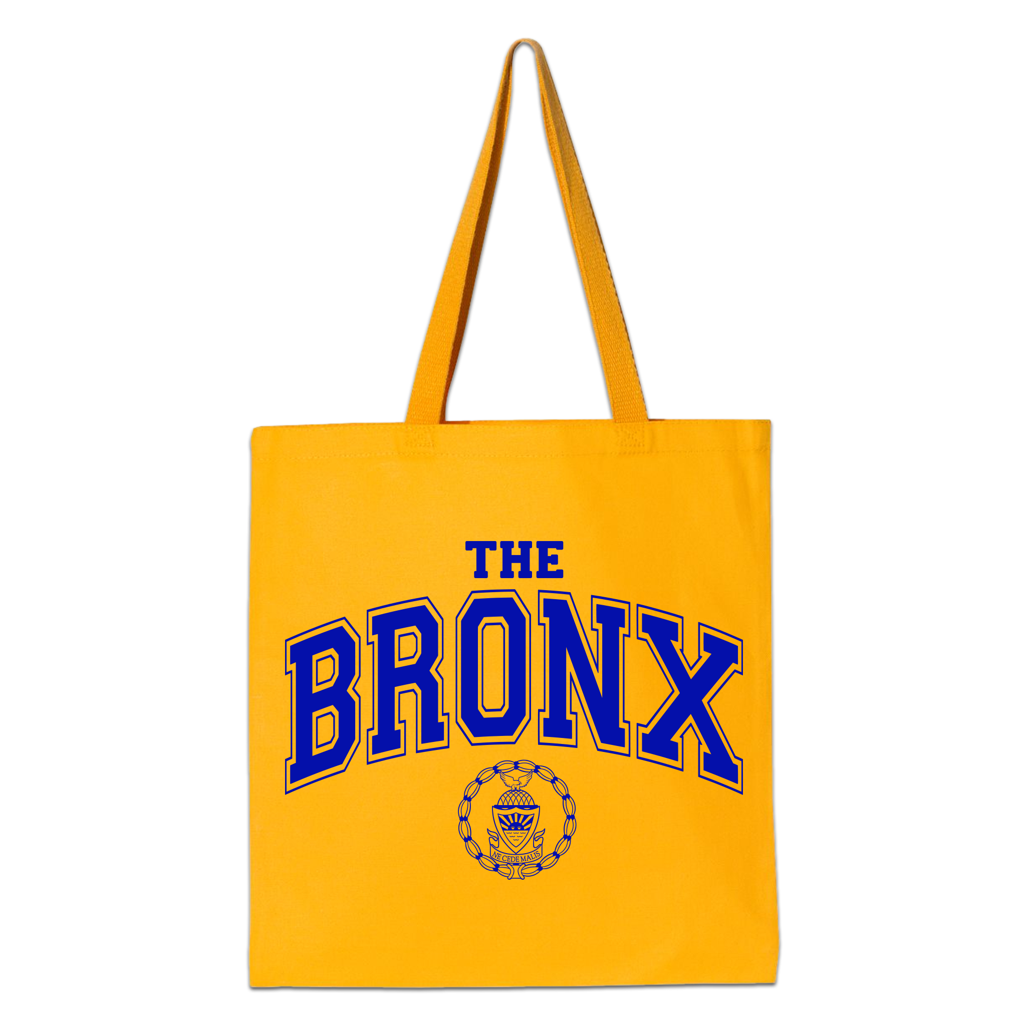 Bronx Collegiate Tote Front in Blue on Gold