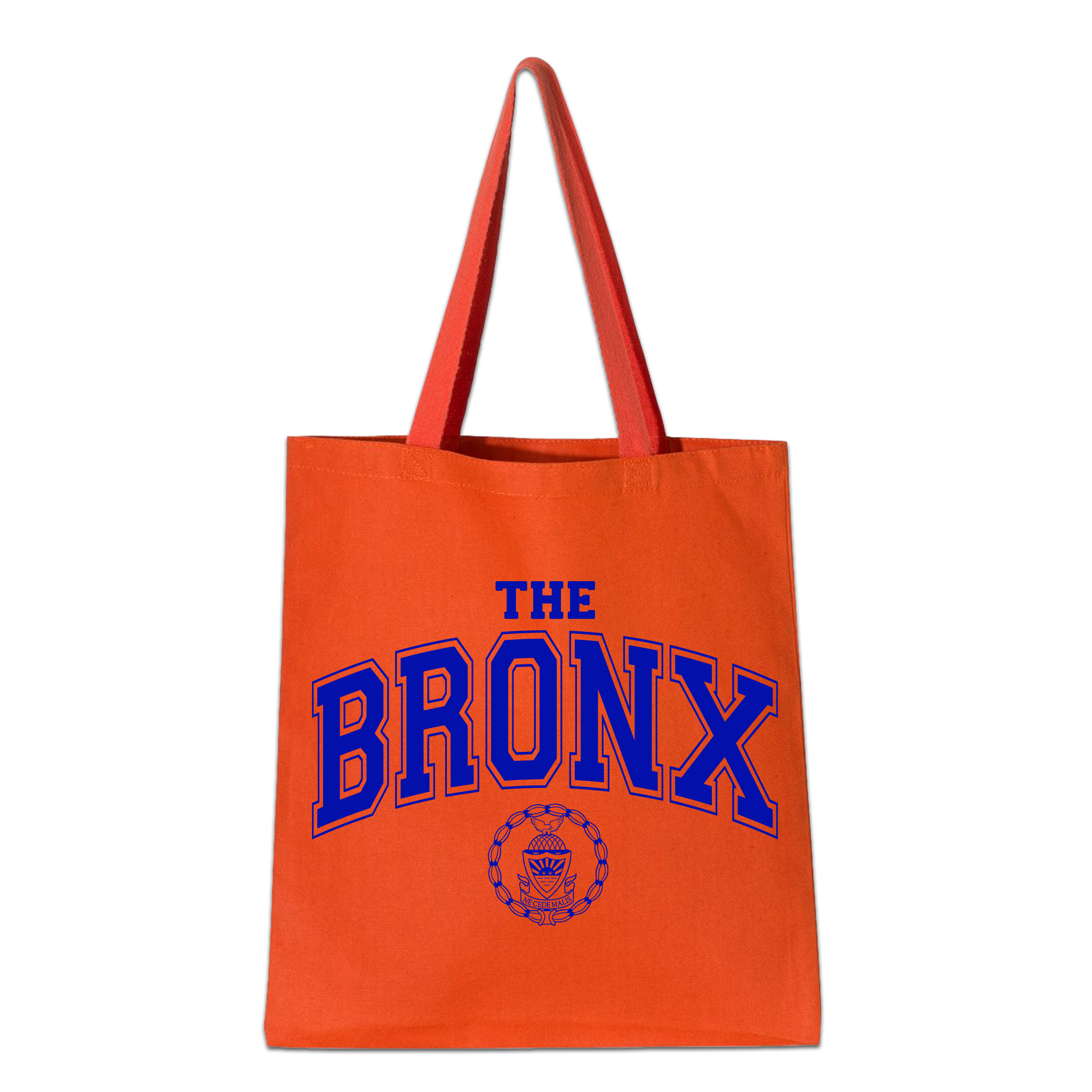 Bronx Collegiate Tote Front in Blue on Orange
