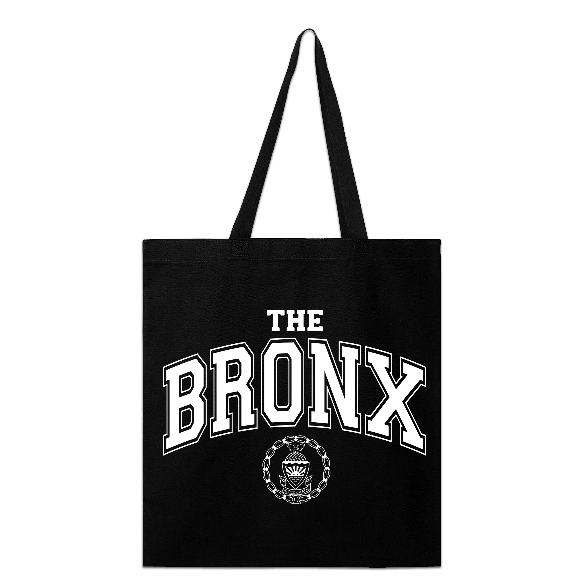 Bronx Collegiate Tote Front in White on Black