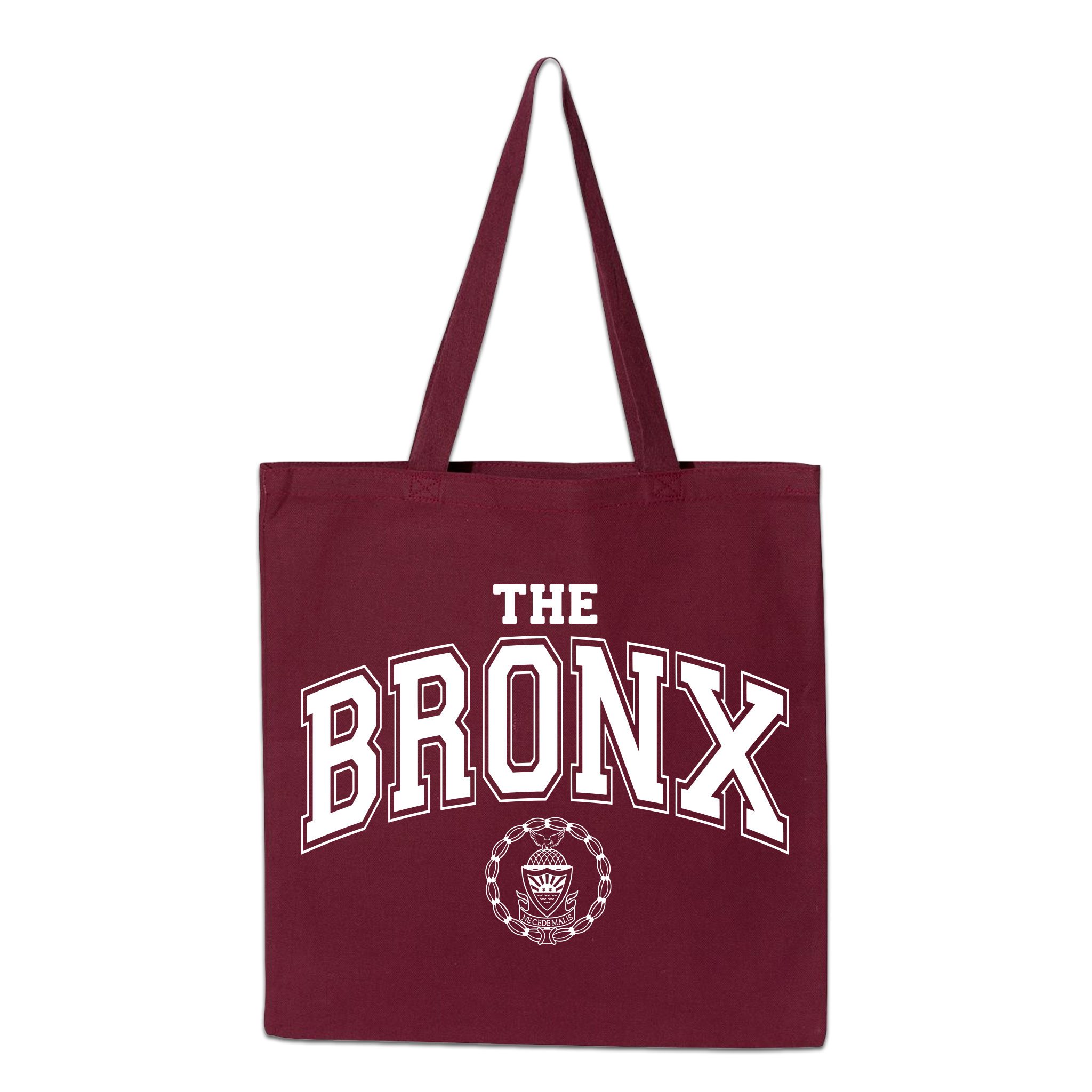 Bronx Collegiate Tote Front in White on Maroon