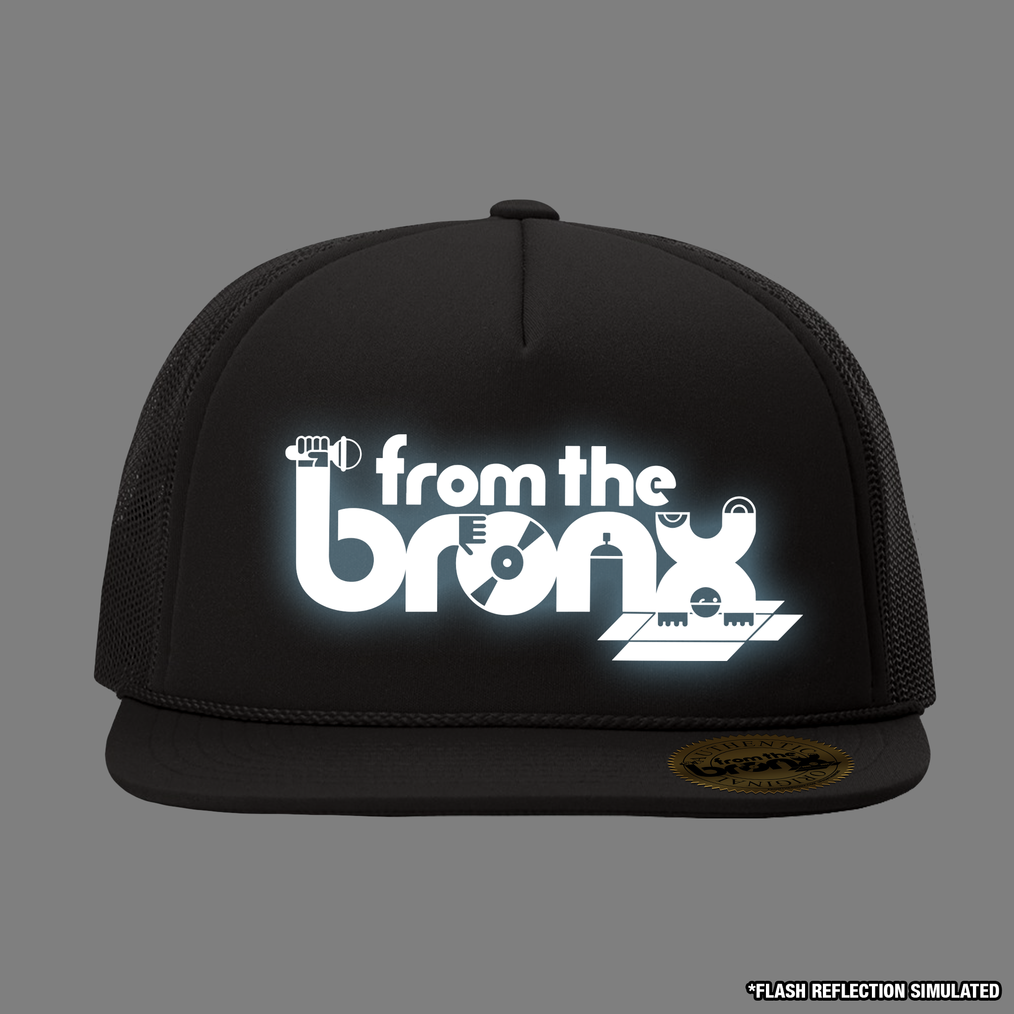 From The Bronx Reflective Logo Trucker Hat with Simulated Reflection Front