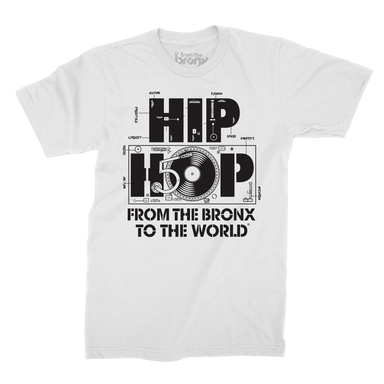 Hip Hop From The Bronx to The World T-shirt Front in White