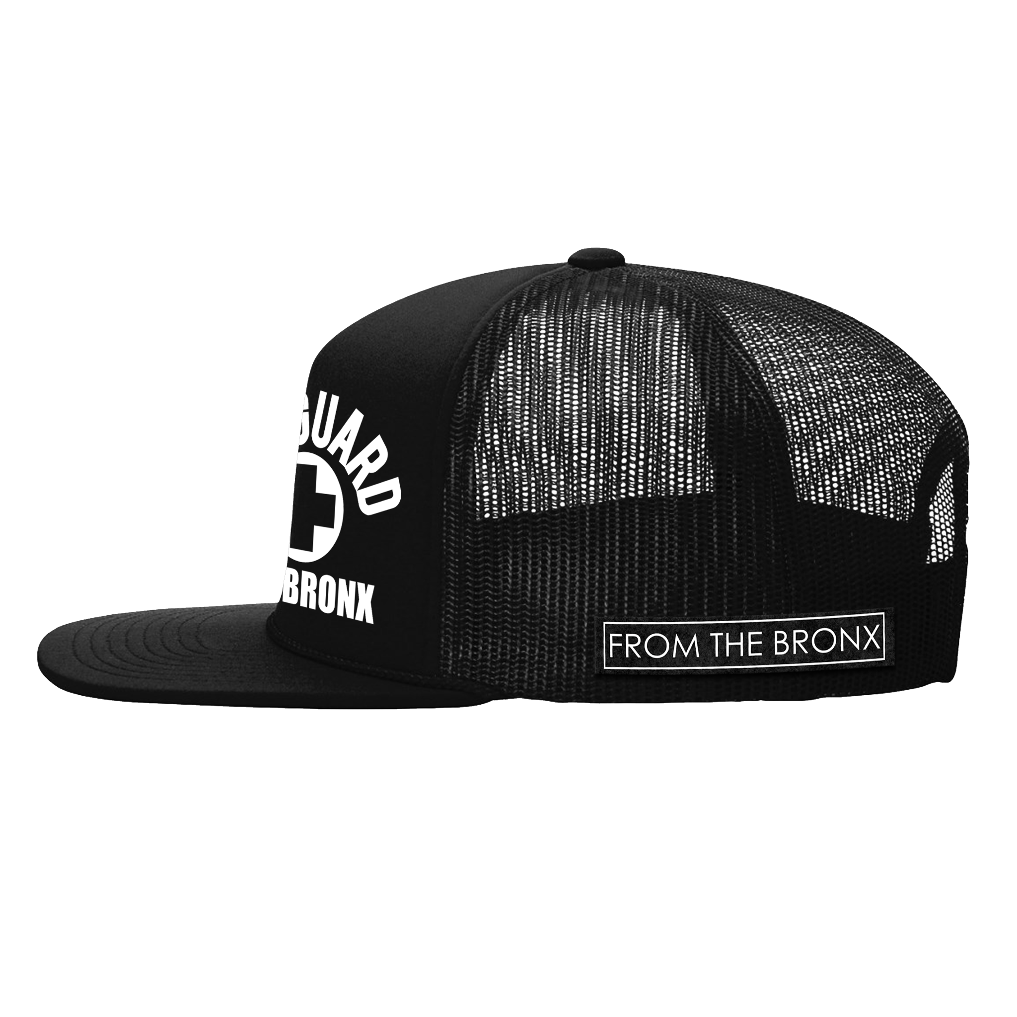 Bronx USA Lifeguard Trucker Hat Side in Black