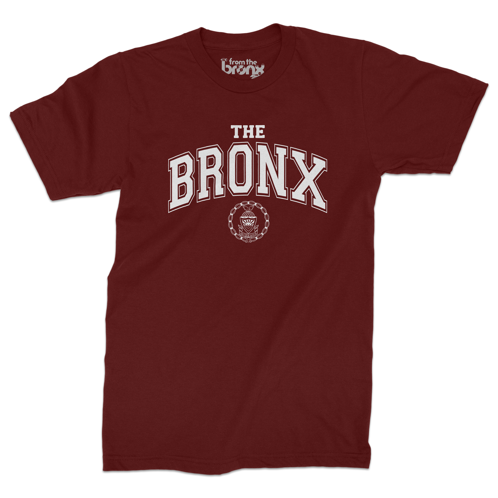 Bronx Collegiate Maroon T-Shirt (White Logo) Front