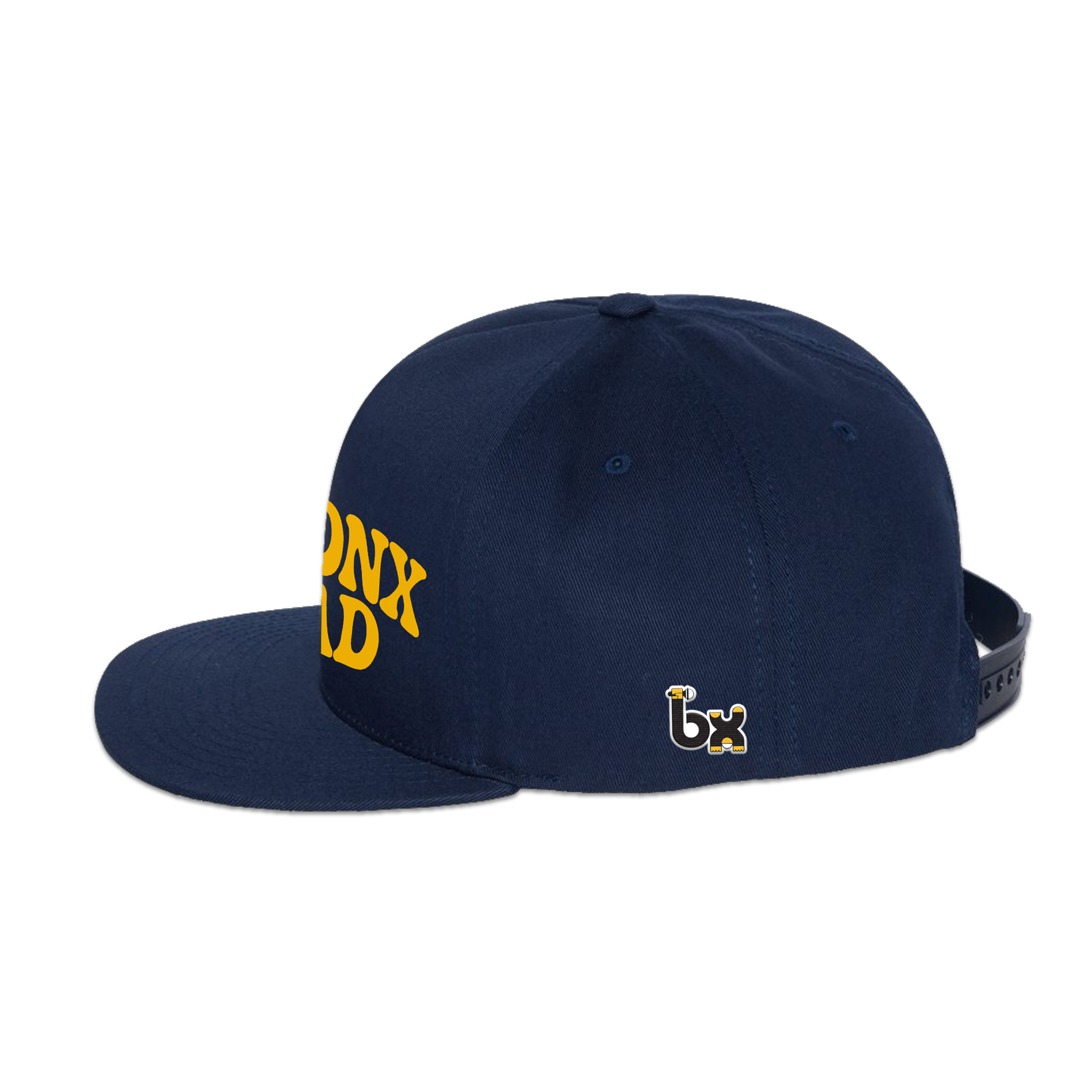 Bronx Dad Snapback Hat Navy Blue with Yellow Text Side