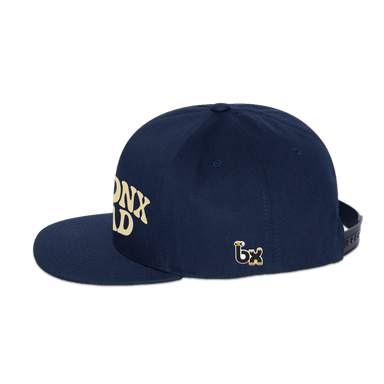 Bronx Dad Snapback Hat Navy Blue with Beige Text Side