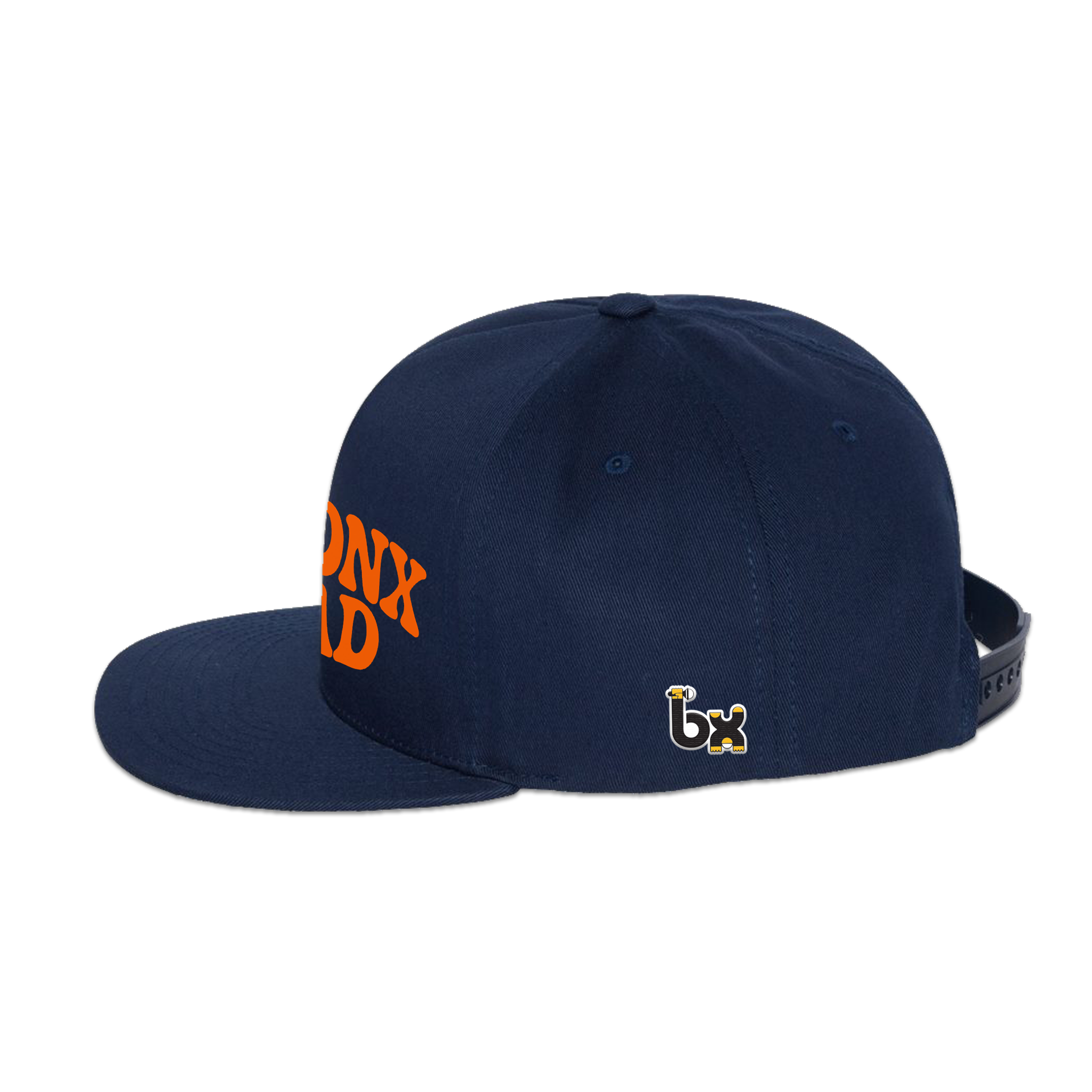 Bronx Dad Snapback Hat Navy Blue with Orange Text Side