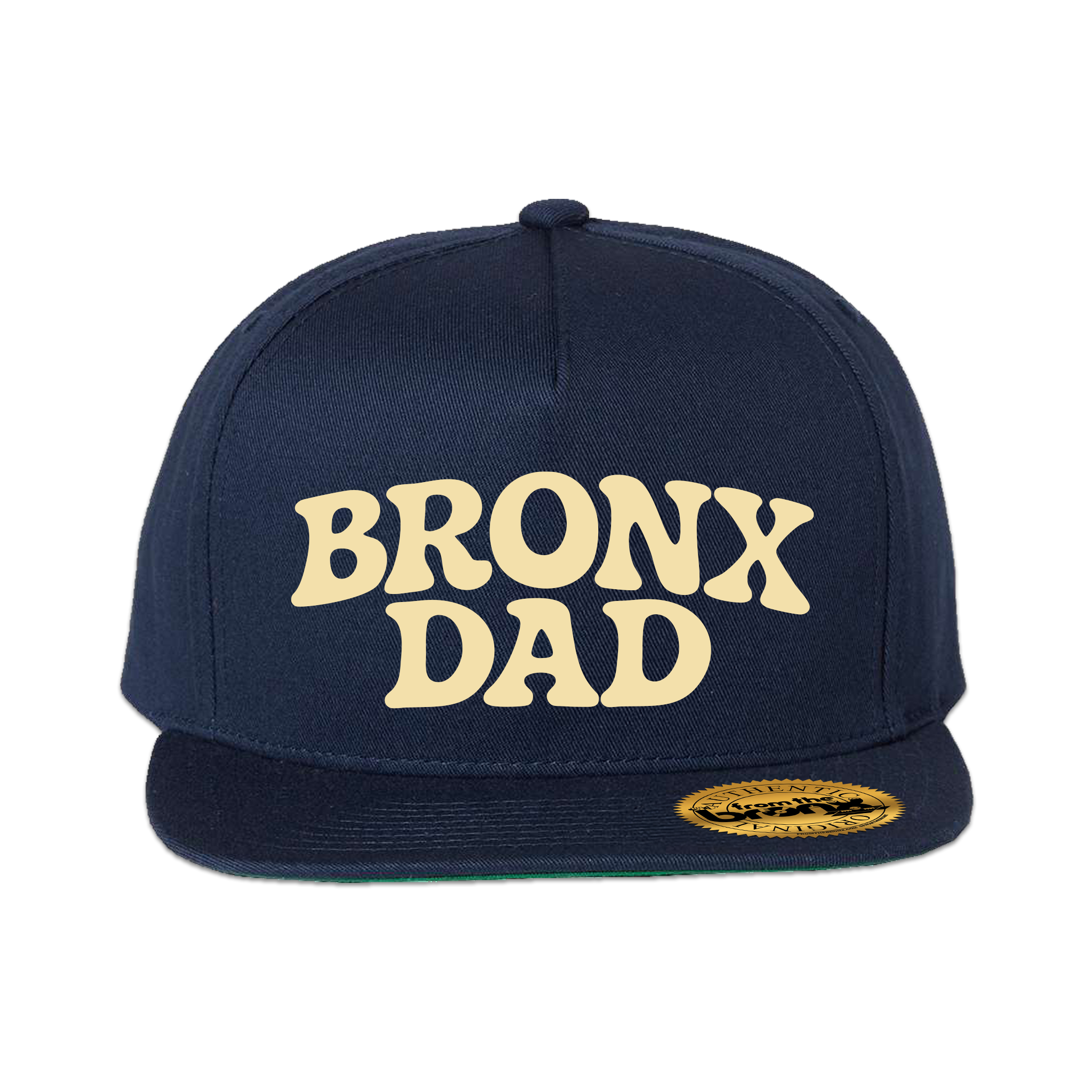 Bronx Dad Navy Snapback (Beige Logo) Front