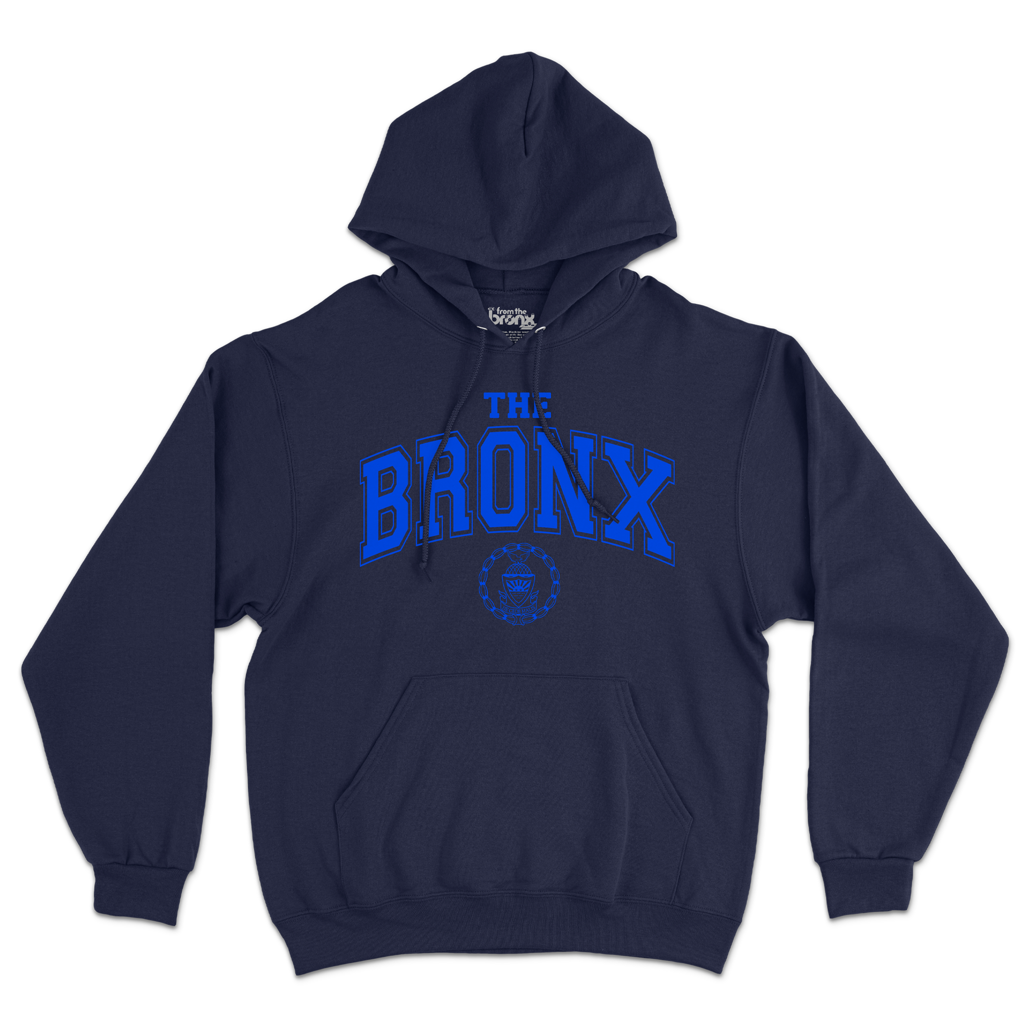 Bronx Collegiate Hoodie Navy with Blue Design Front