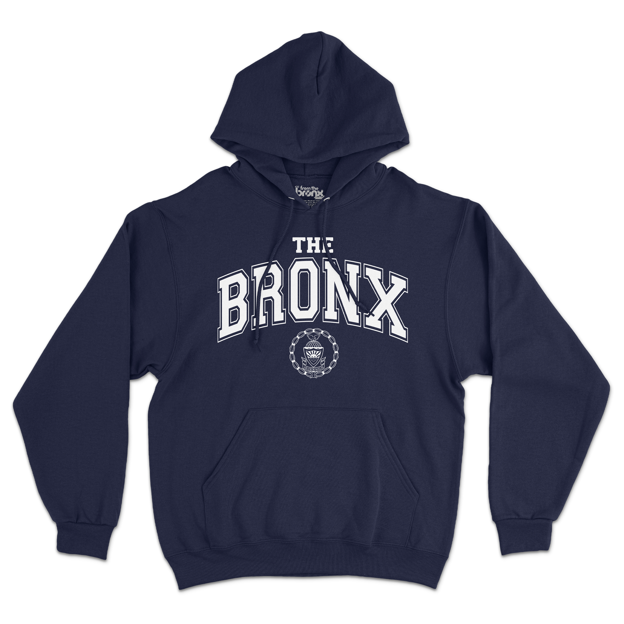 Bronx Collegiate Hoodie Navy with White Design Front