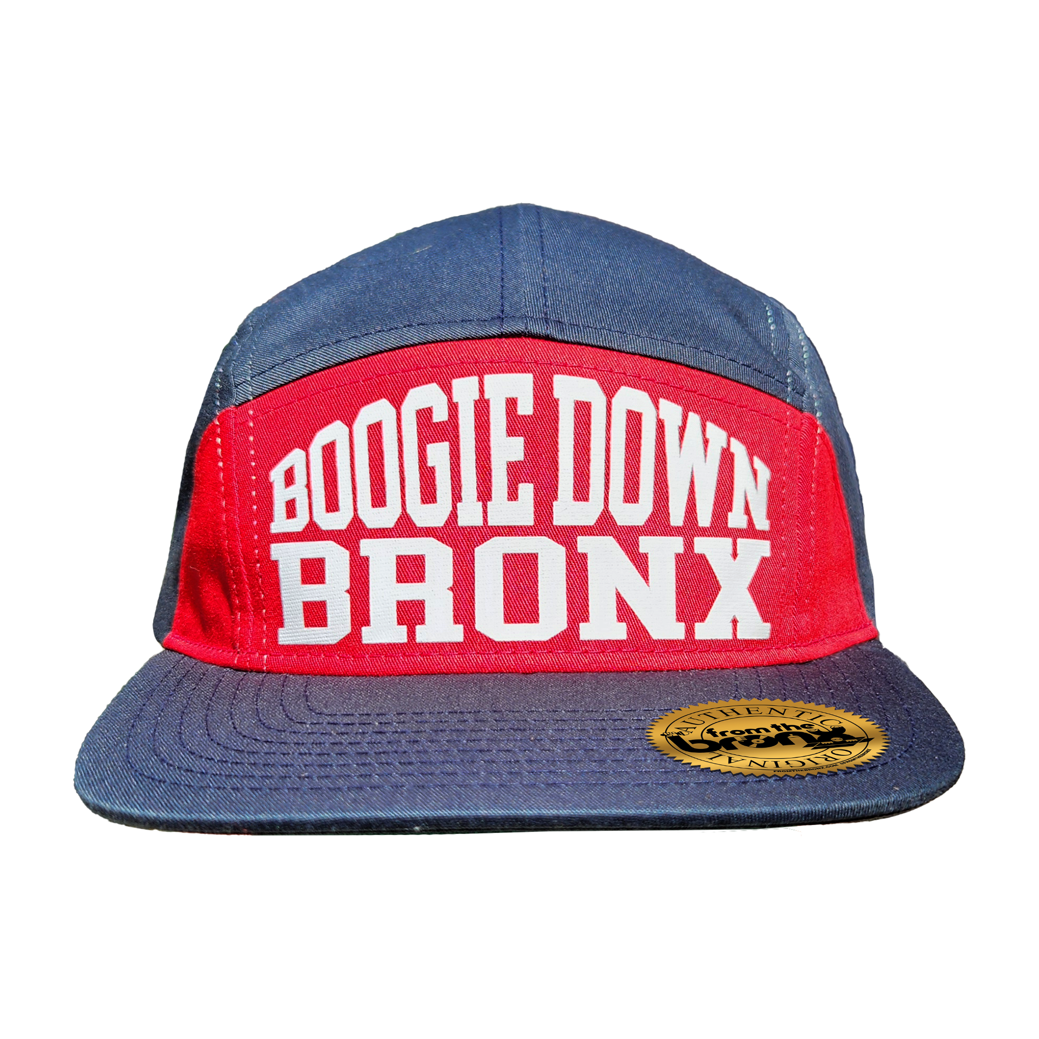Boogie Down Bronx Red/Navy 7-Panel Hat (White Logo) Front