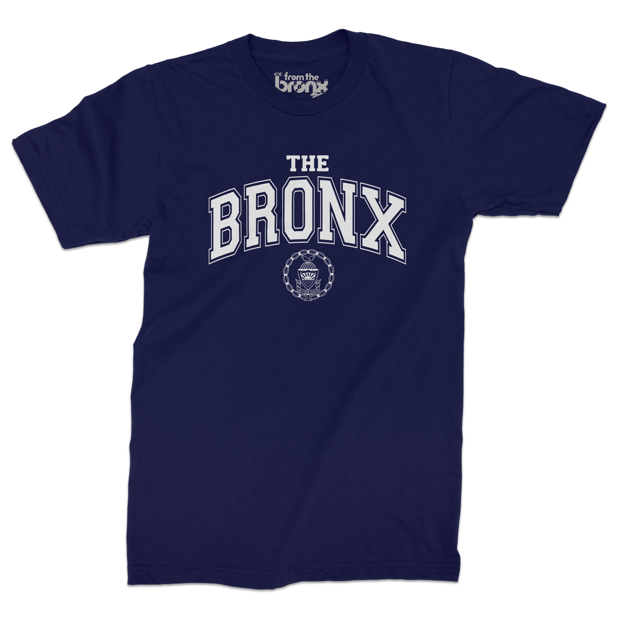 Bronx Collegiate Navy T-Shirt (White Logo) Front