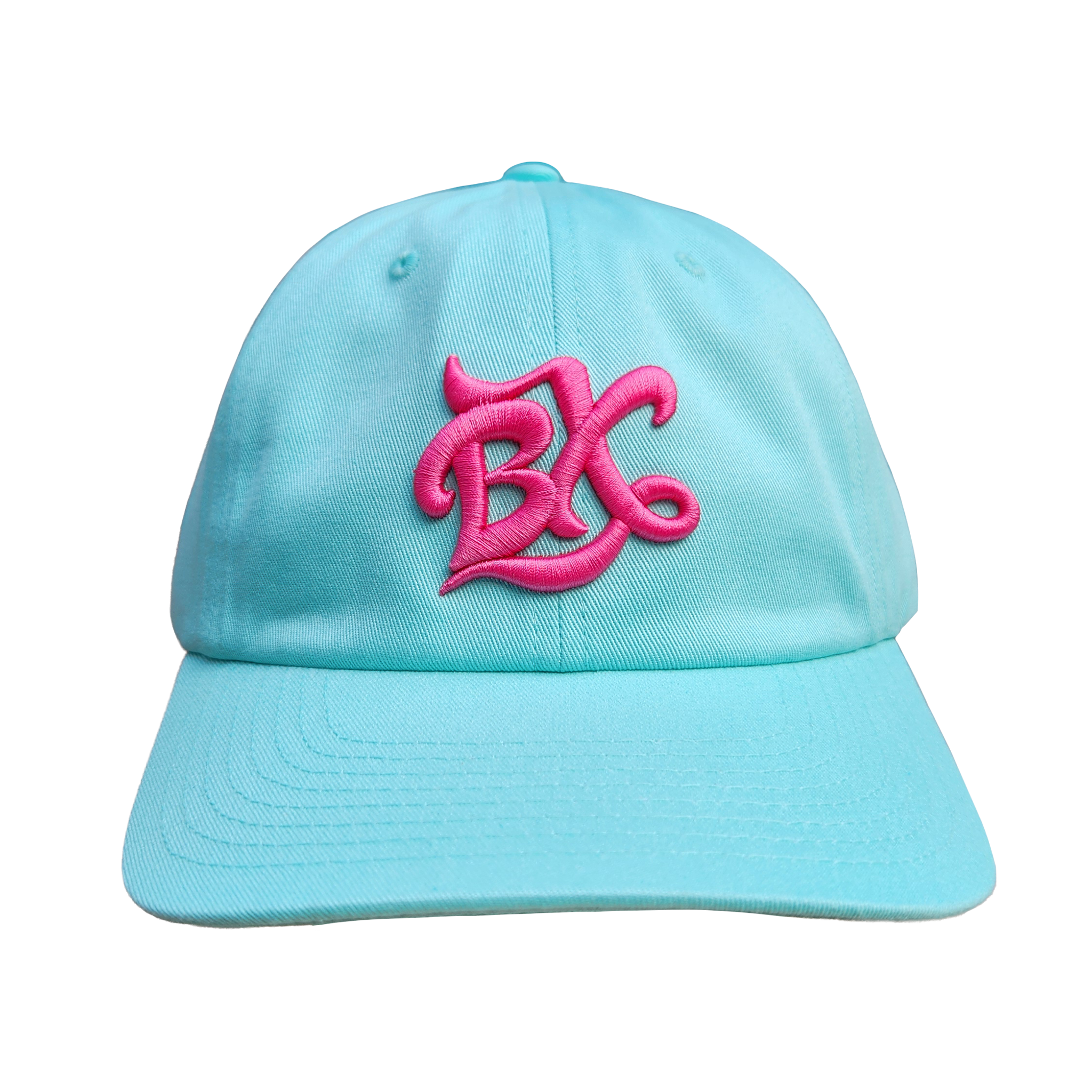 BX Wave Dad Hat in Aqua Blue/Neon Pink Front 