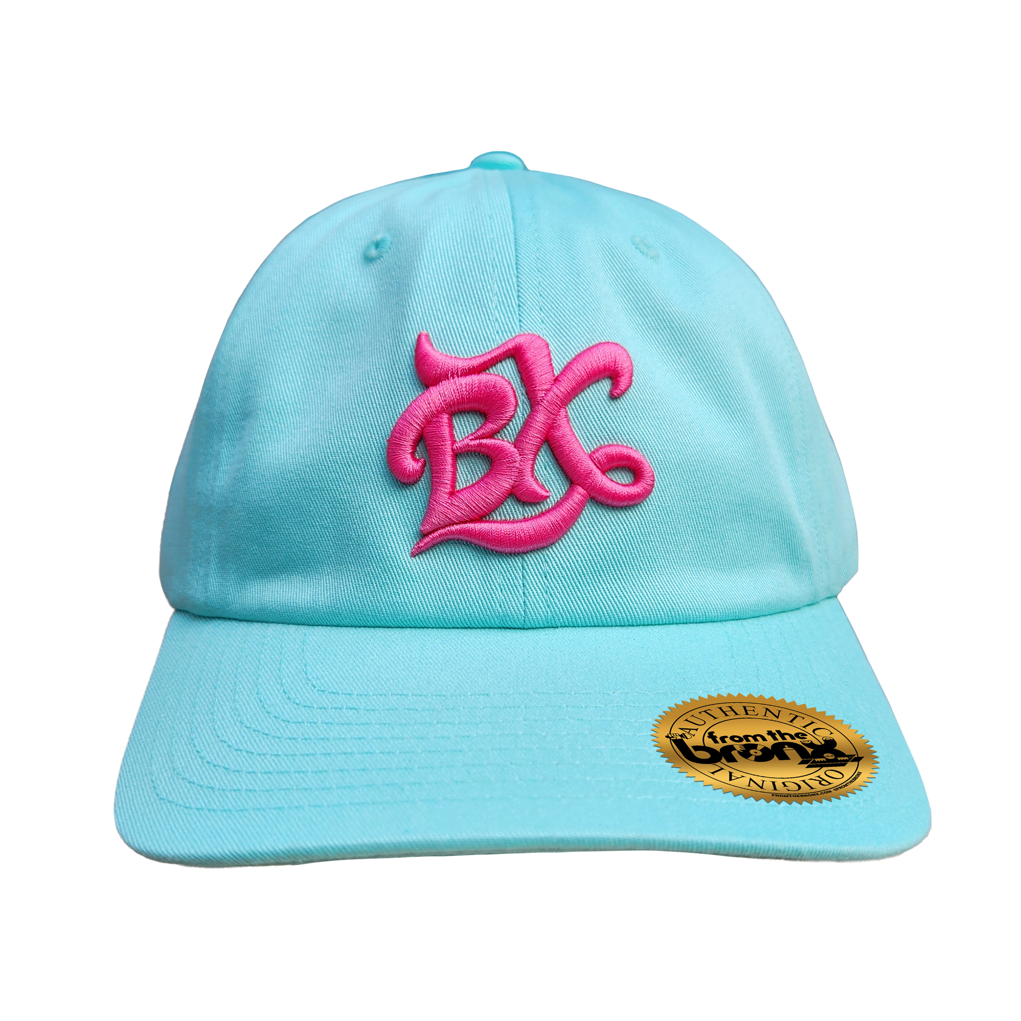 BX Wave Aqua Blue Dad Hat (Neon Pink Logo) Front